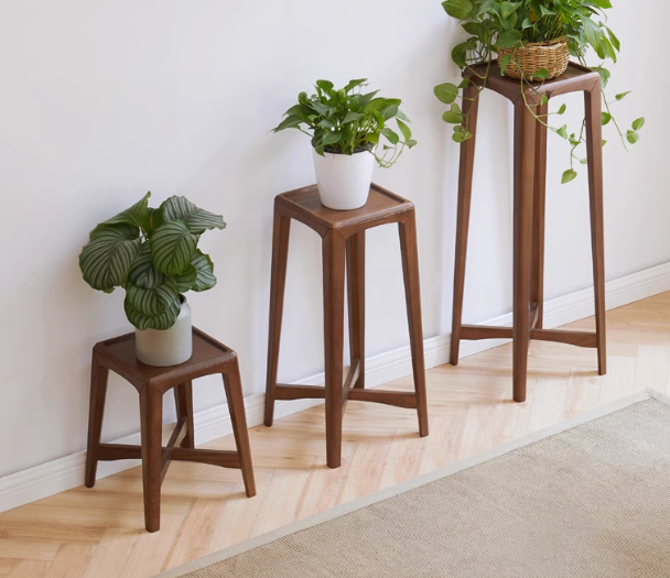 Premium Black Walnut Solid Wood Flower Stand - Rustic Plant Shelf for Indoor/Outdoor Decor, Living Room, Garden & Patio Display