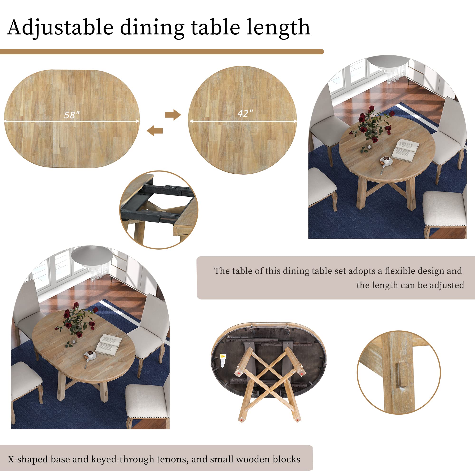 Farmhouse Extendable Dining Table with Leaf - Kitchen & Dining Room Furniture for Family Gatherings