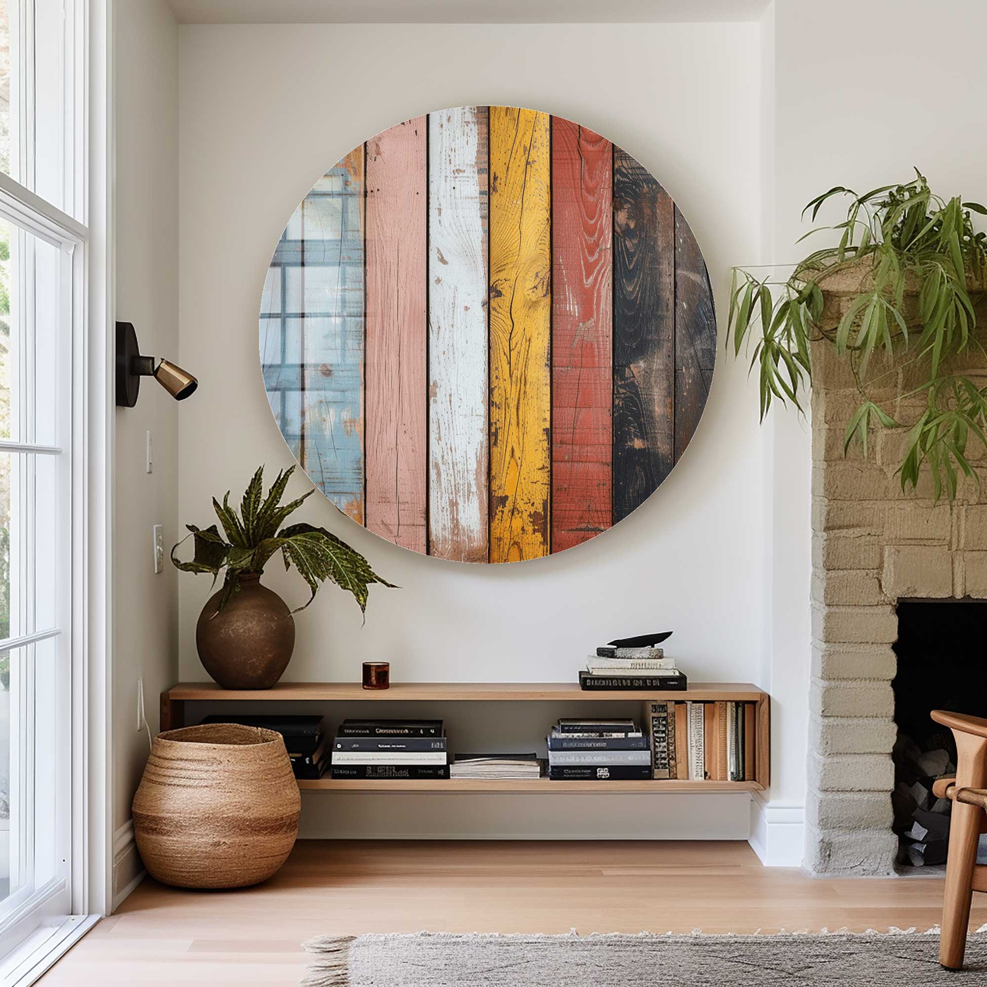 Rustic Woods Rounded Glass Wall Art - Handmade Home Decor for Living Room, Bedroom & Office - Perfect for Farmhouse, Modern & Boho Style Interiors