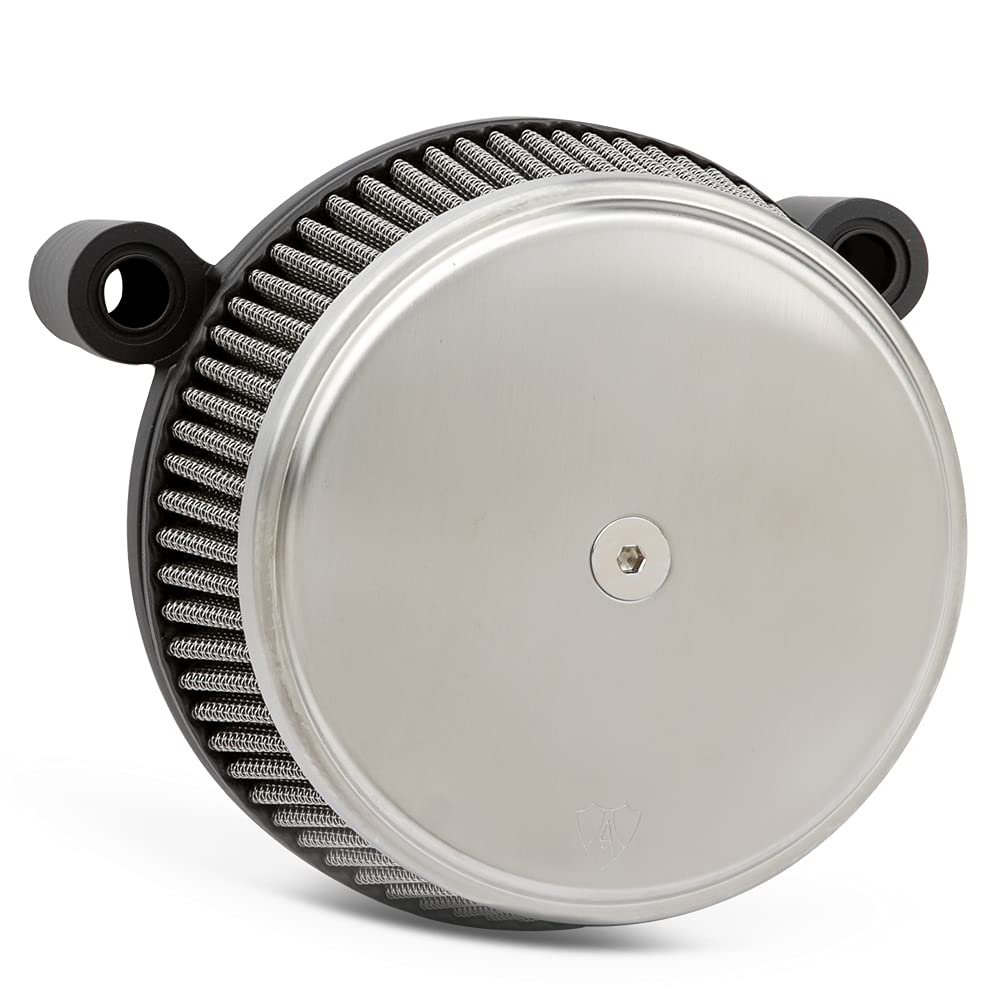 Arlen Ness 18-344 Big Sucker Stage I Air Filter Kit - Brushed Stainless Steel with Red Filter - High Performance Motorcycle Air Intake System for Harley Davidson & Cruiser Bikes
