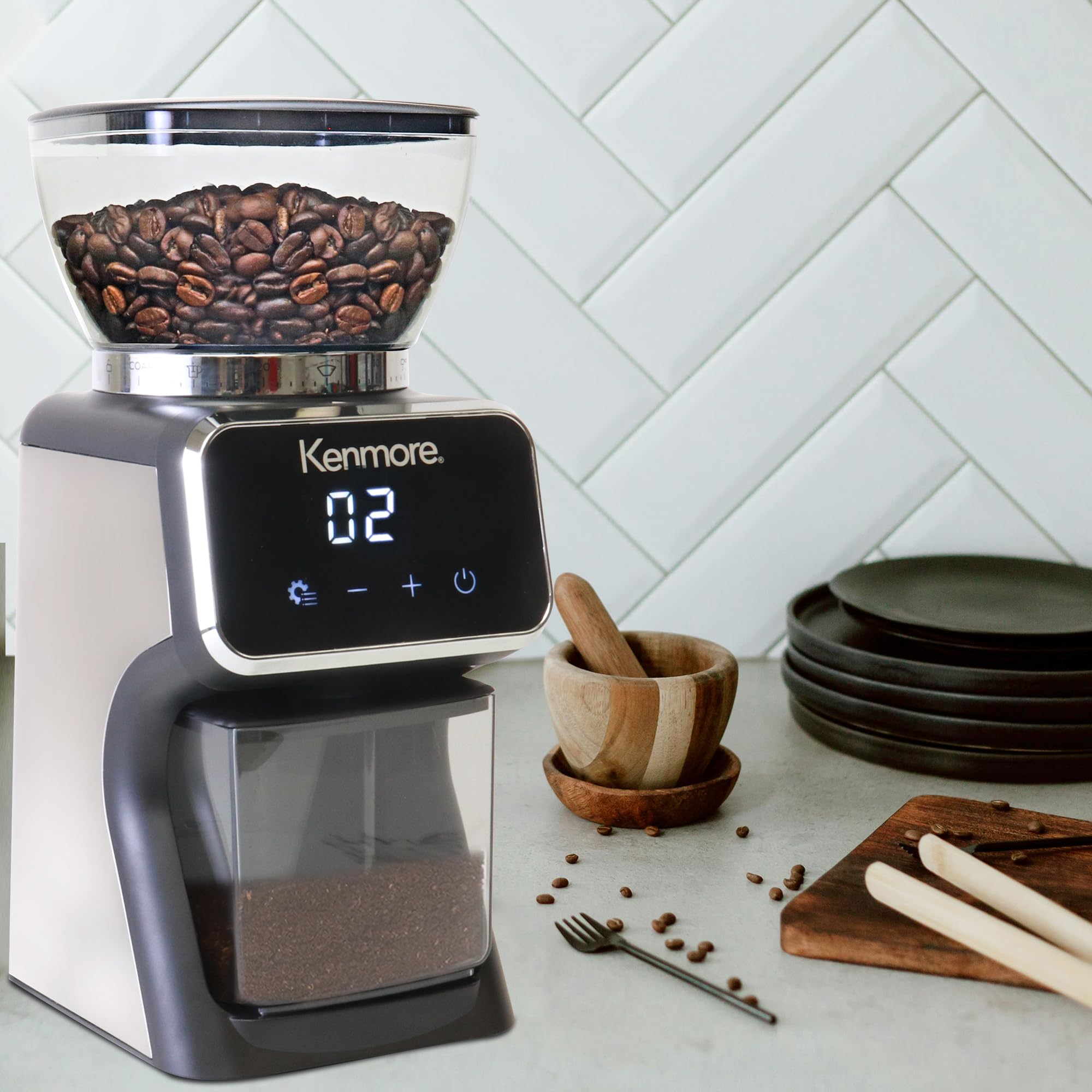 Kenmore Conical Burr Coffee Grinder - 30 Precise Grind Settings for Espresso, French Press, Drip Coffee & Spices, Digital Dosing Control, Perfect for Home Brewing & Kitchen Use