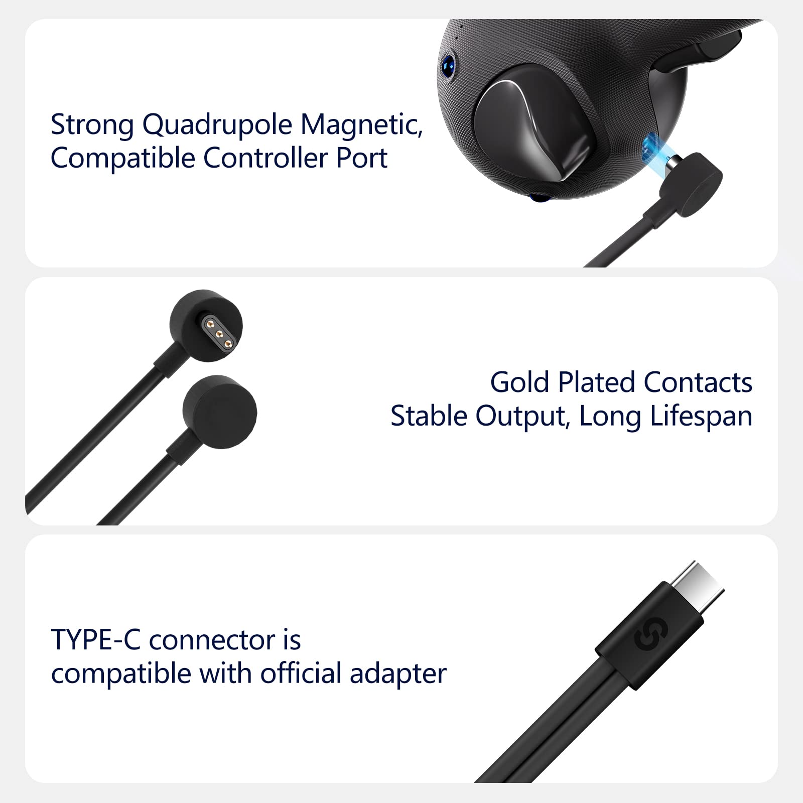 2-in-1 Charging Cable for Meta Quest Pro Controllers | Durable & Safe Dual USB-C Cable | Fast Simultaneous Charging | Compatible with Quest Pro Accessories & Protective Cases | Perfect for VR Gaming & Travel Charging