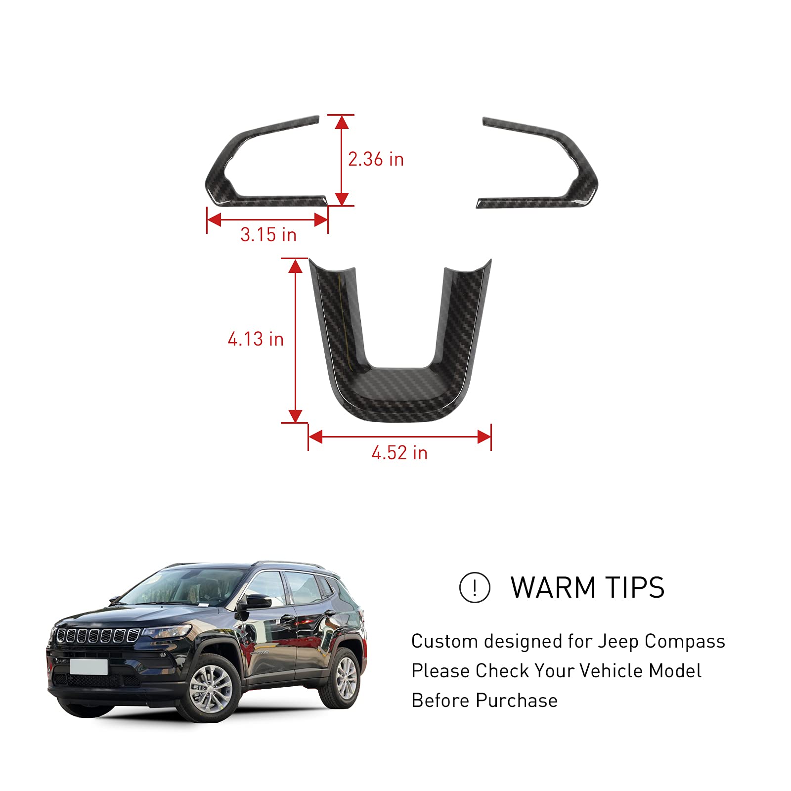 JeCar Carbon Fiber Steering Wheel Cover for 2021-2023 Jeep Compass | Premium Interior Trim Accessory | Enhances Grip & Style for Daily Driving & Off-Road Adventures