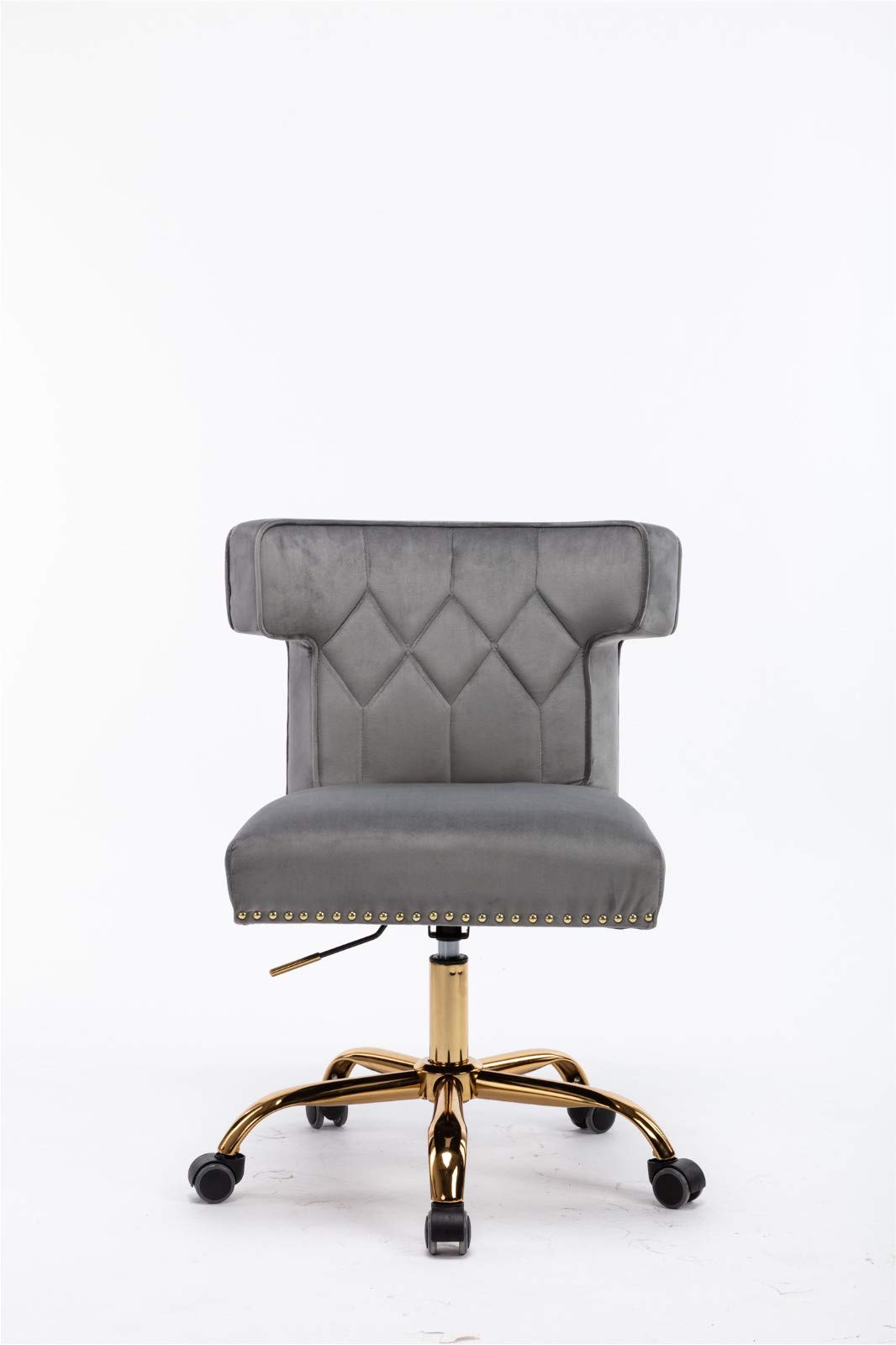 Modern Velvet Swivel Wingback Chair - Adjustable Height Office Chair with Casters for Living Room, Bedroom, Makeup & Dressing - Gray Home Comfort Seating for Work & Relaxation
