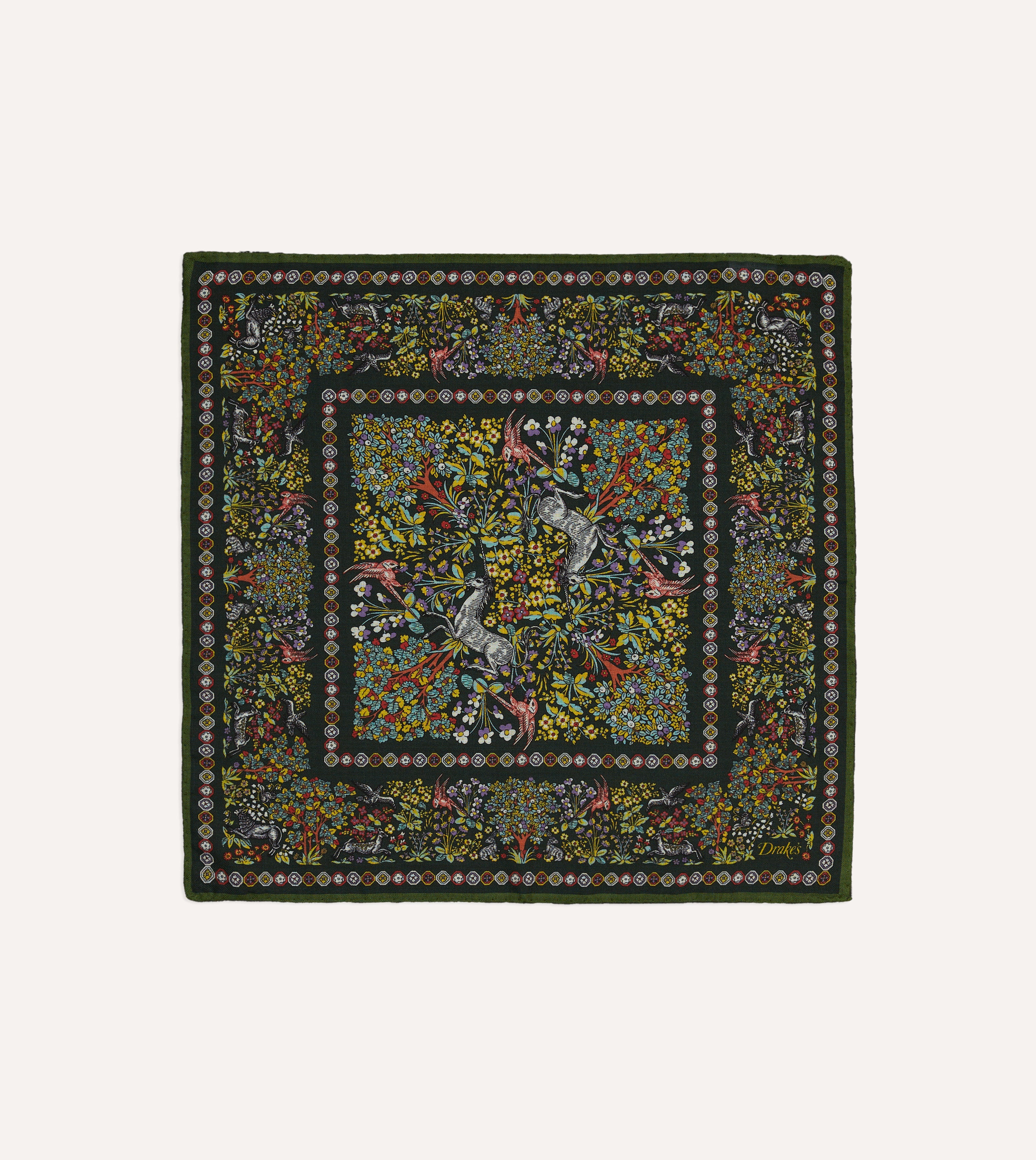 Luxury Gold Floral Unicorn Print Wool Silk Pocket Square for Men - Elegant Handkerchief for Weddings, Business Suits & Formal Occasions