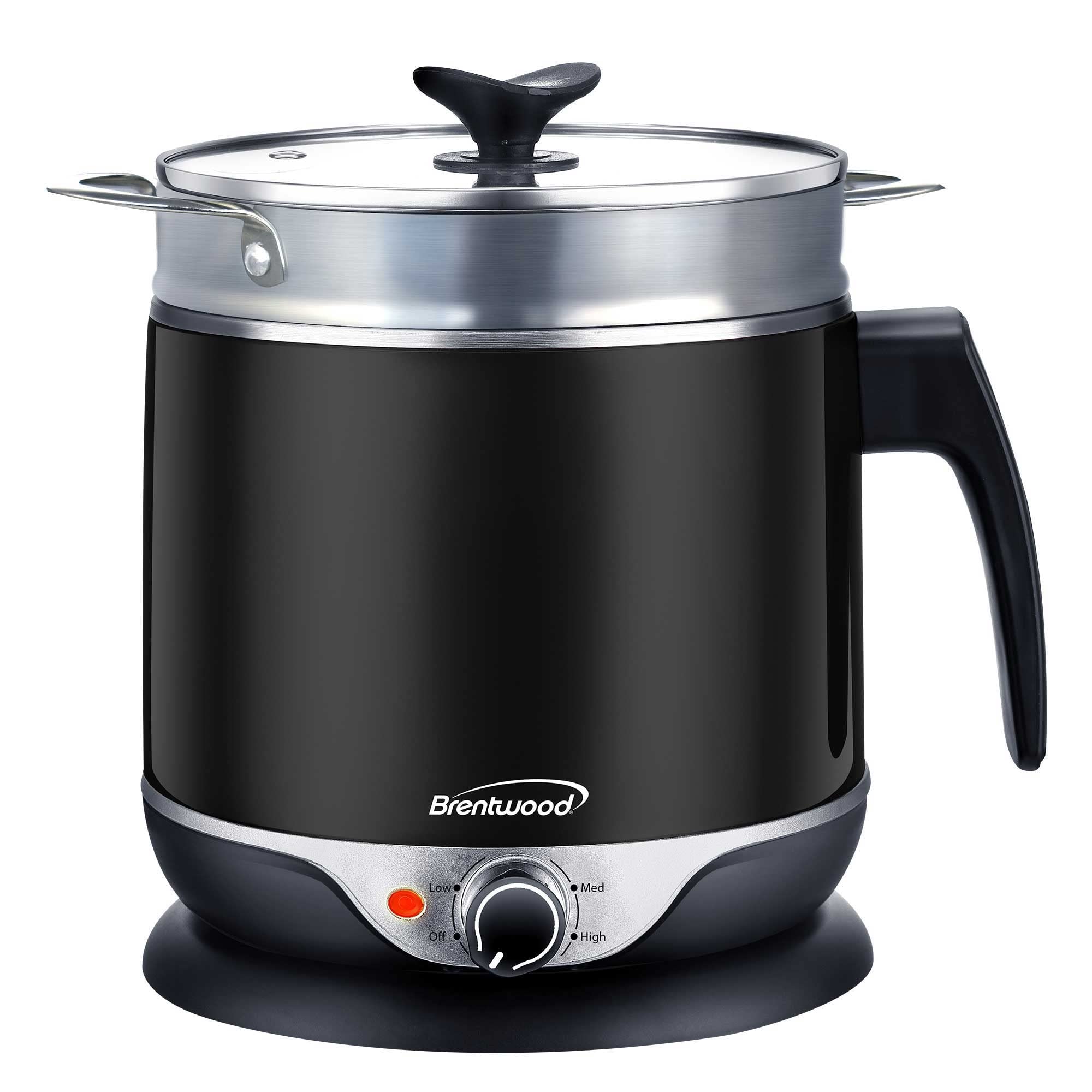 Brentwood HP-3019BK Electric Hot Pot - 1.5L Fast Heating Portable Soup Maker, Rice Cooker & Noodle Pot with Adjustable Temperature (Black) - Perfect for Dorms, Offices & Small Kitchens
