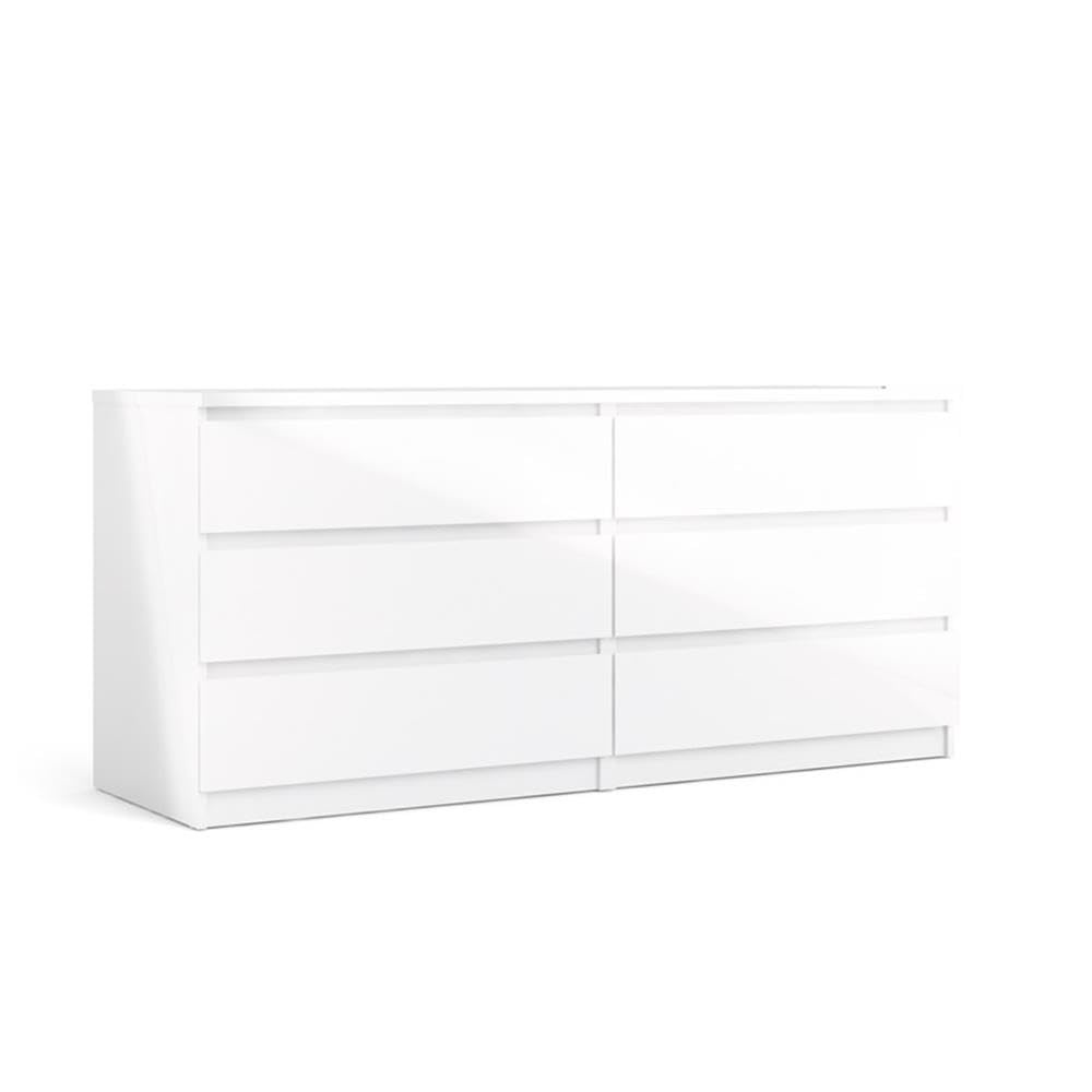 Pemberly Row 3-Piece Bedroom Set - White Gloss Finish 2 Nightstands & Double Dresser | Modern Bedroom Furniture for Master Suite & Guest Room