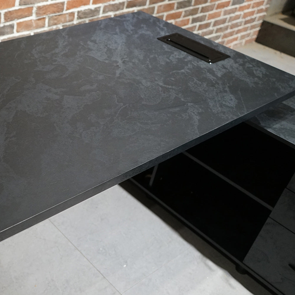 ADRIANO Black Executive Office Desk - Reversible 165cm to 180cm - Black Concrete Finish - Perfect for Home Office & Corporate Workspaces