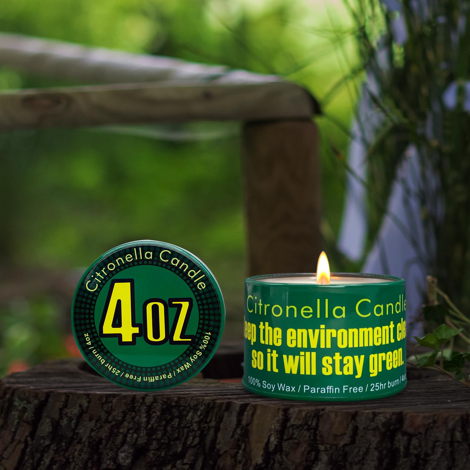 4 Pack Green Strong Citronella Candles (4 Oz) - Outdoor Mosquito Repellent Candles for Patio, Garden, Camping, Forests & Mountain Campsites | Perfect for Summer Nights, BBQs & Outdoor Gatherings