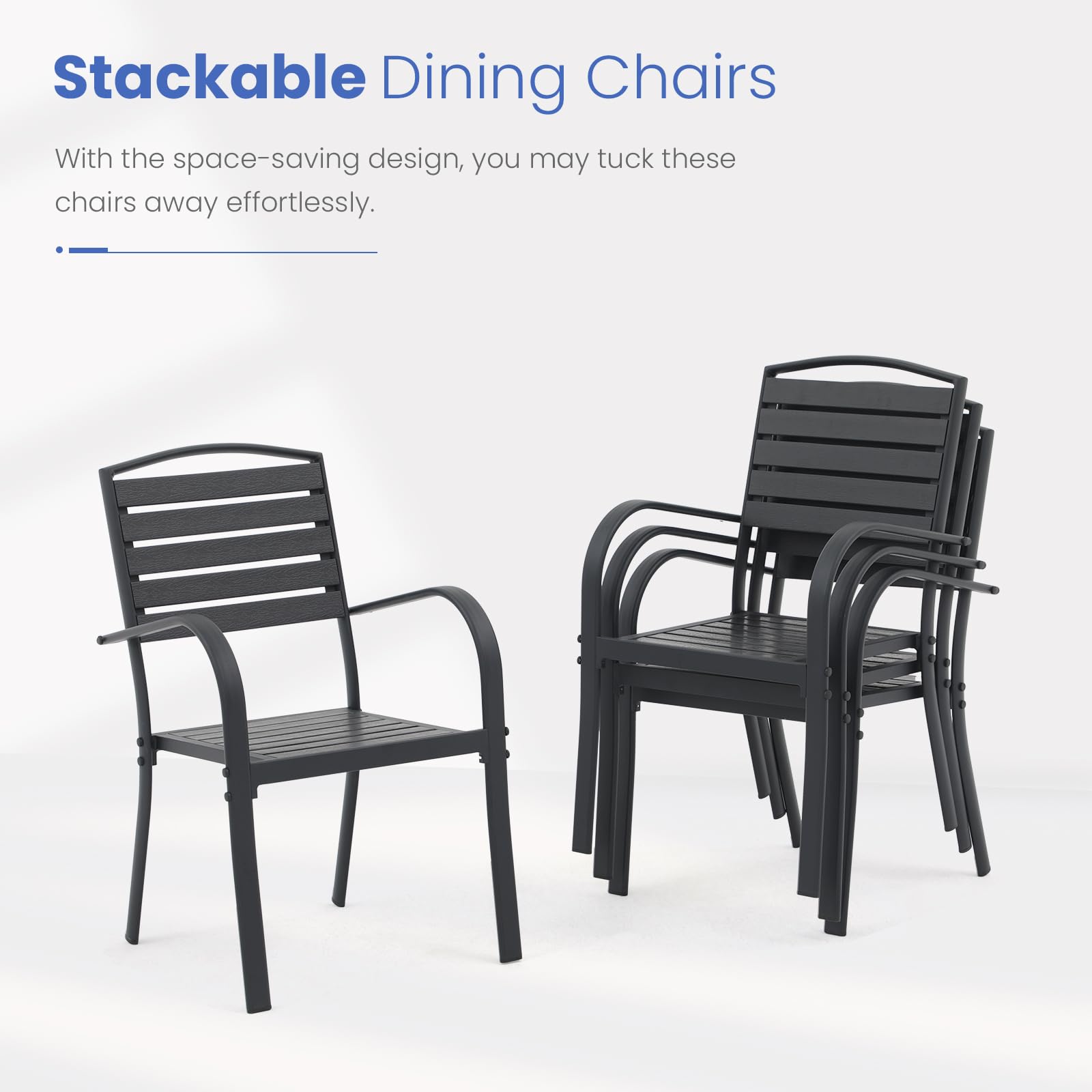 **SUNSITT 2-Piece Patio Dining Chair Set - Aluminum Outdoor Chairs with Faux Wood Slats, All-Weather Stackable Design & Armrests - Perfect for Lawn, Porch, Garden, Deck, and Backyard BBQs (Black)**