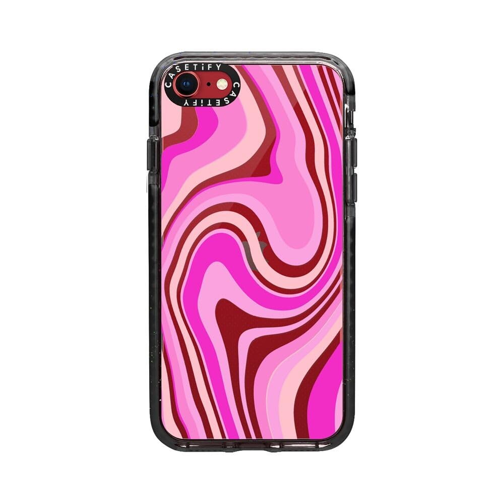 CASETiFY Impact Case for iPhone SE (2020/2022) and iPhone 7/8 - Shockproof Clear Black with Pink Swirls Design - Slim Protective Phone Cover for Everyday Use, Travel & Outdoor Activities