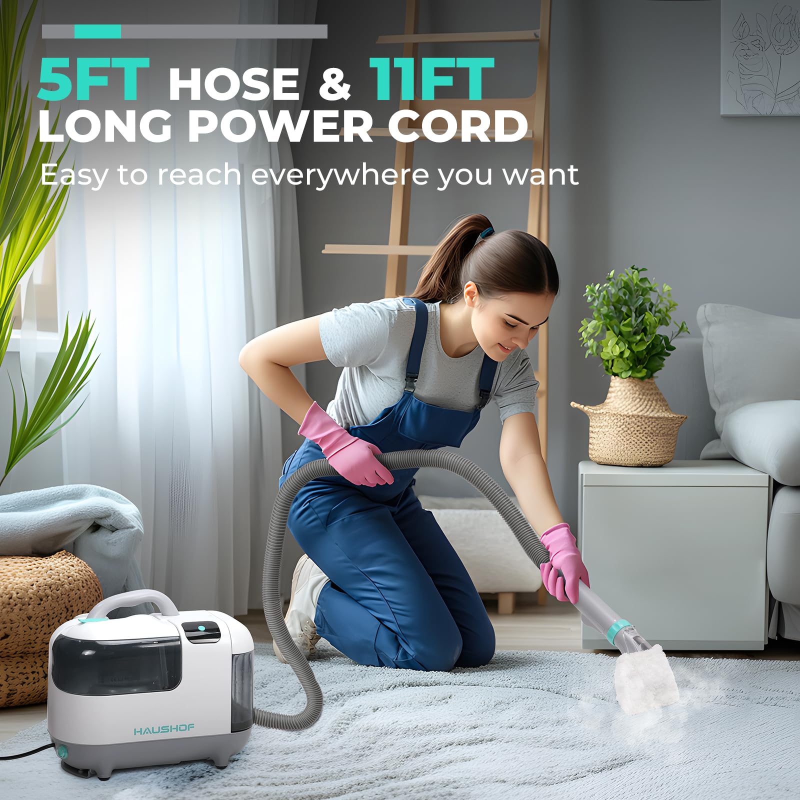 HAUSHOF Portable Steam Cleaner for Carpets & Upholstery - 3 Powerful Cleaning Modes, Removes Pet Stains, Odors from Sofa, Rug, Mattress, Car Seats & Curtains - Includes Spot Cleaner Tool - Perfect for Home, Office & Auto Deep Cleaning