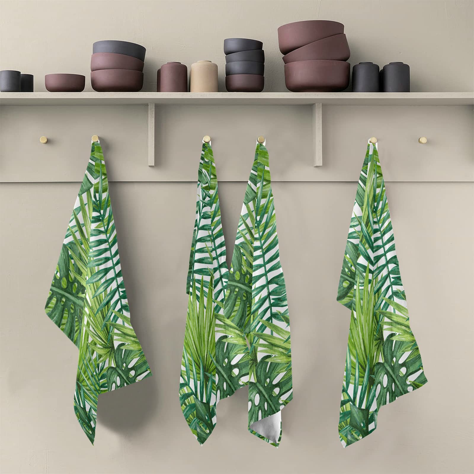 ALAZA Green Palm Leaves Tropical Summer Kitchen Towels - Super Absorbent & Soft Dish Cloths (18x28 Inches) - Perfect for Dishes, Bar Cleaning & Tea Time - 1 Pack