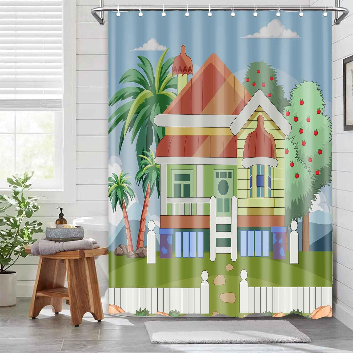Bluey Cartoon Kids Shower Curtain 60x72 Inches - Cute Blue Themed Bathroom Decor for Boys & Girls - Waterproof Fabric with Rustproof Hooks - Perfect for Bathroom, Bathtub, and Kids' Room Decor
