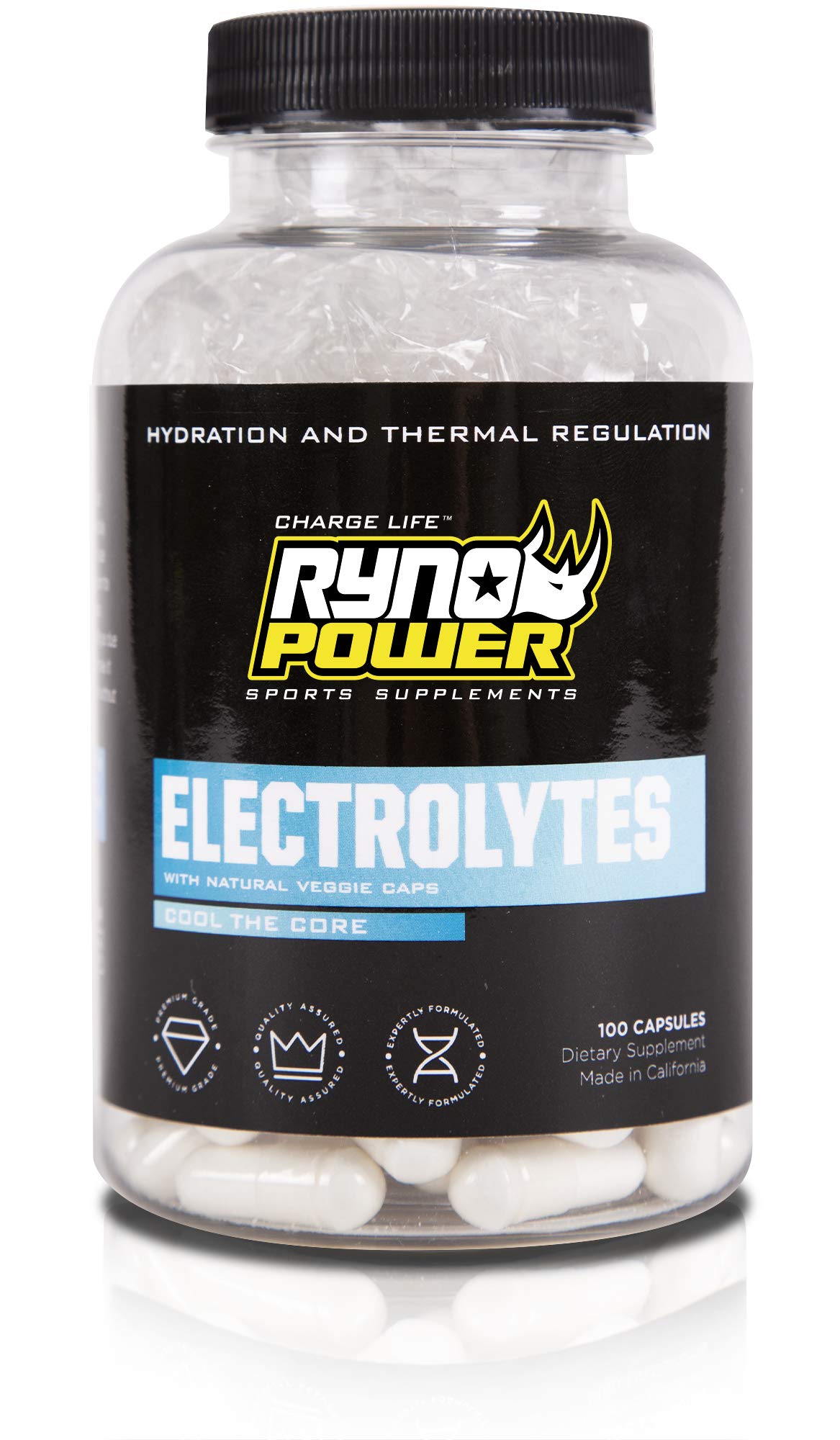 Ryno Power Electrolyte Capsules for Athletes - Natural Muscle Cramp Relief & Heat Fatigue Prevention - Gluten Free, Banned Substance Free - Perfect for Workouts, Running & Endurance Sports