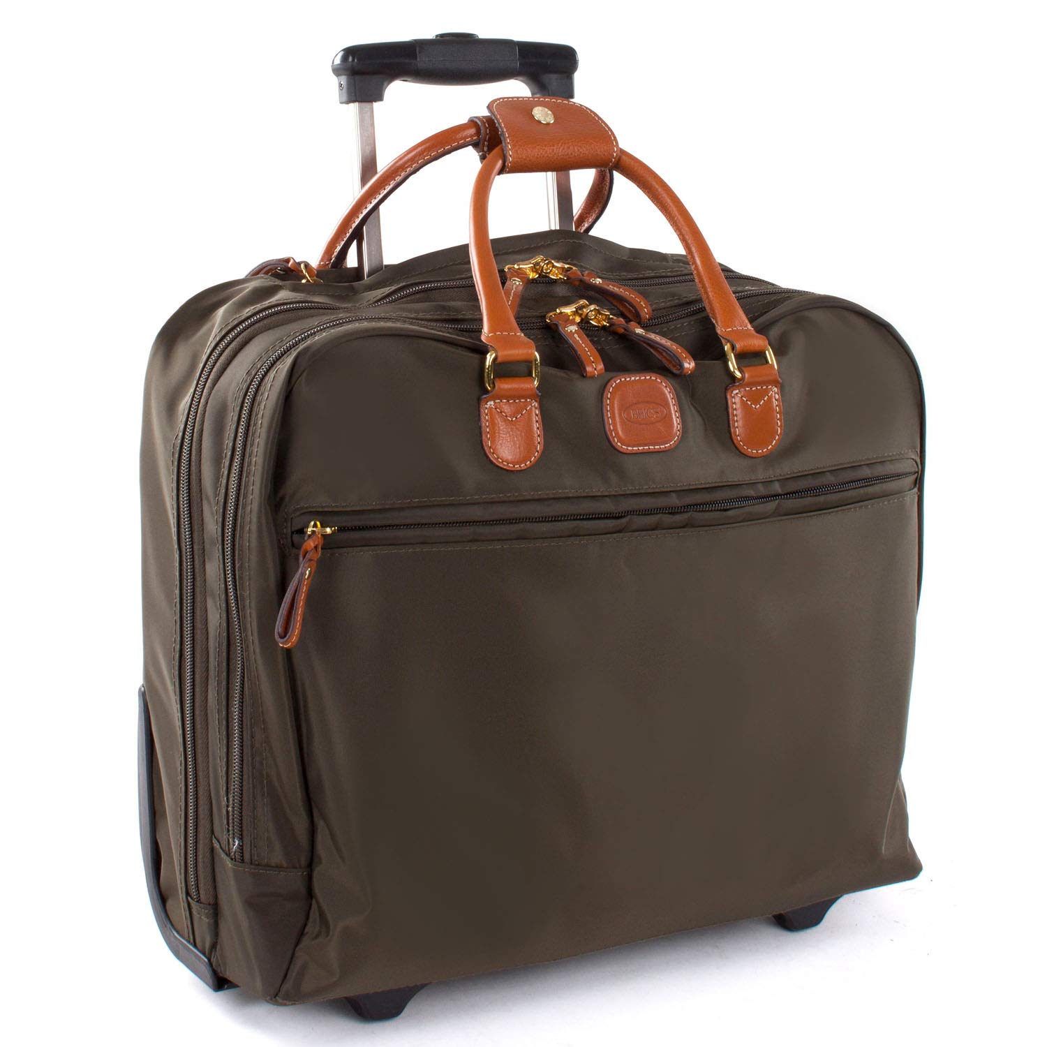 Bric's X-Bag X-Travel 2.0 14x15.5 Inch Rolling Carry On Luggage - Olive Green Pilot Business Laptop Bag for Air Travel & Business Trips