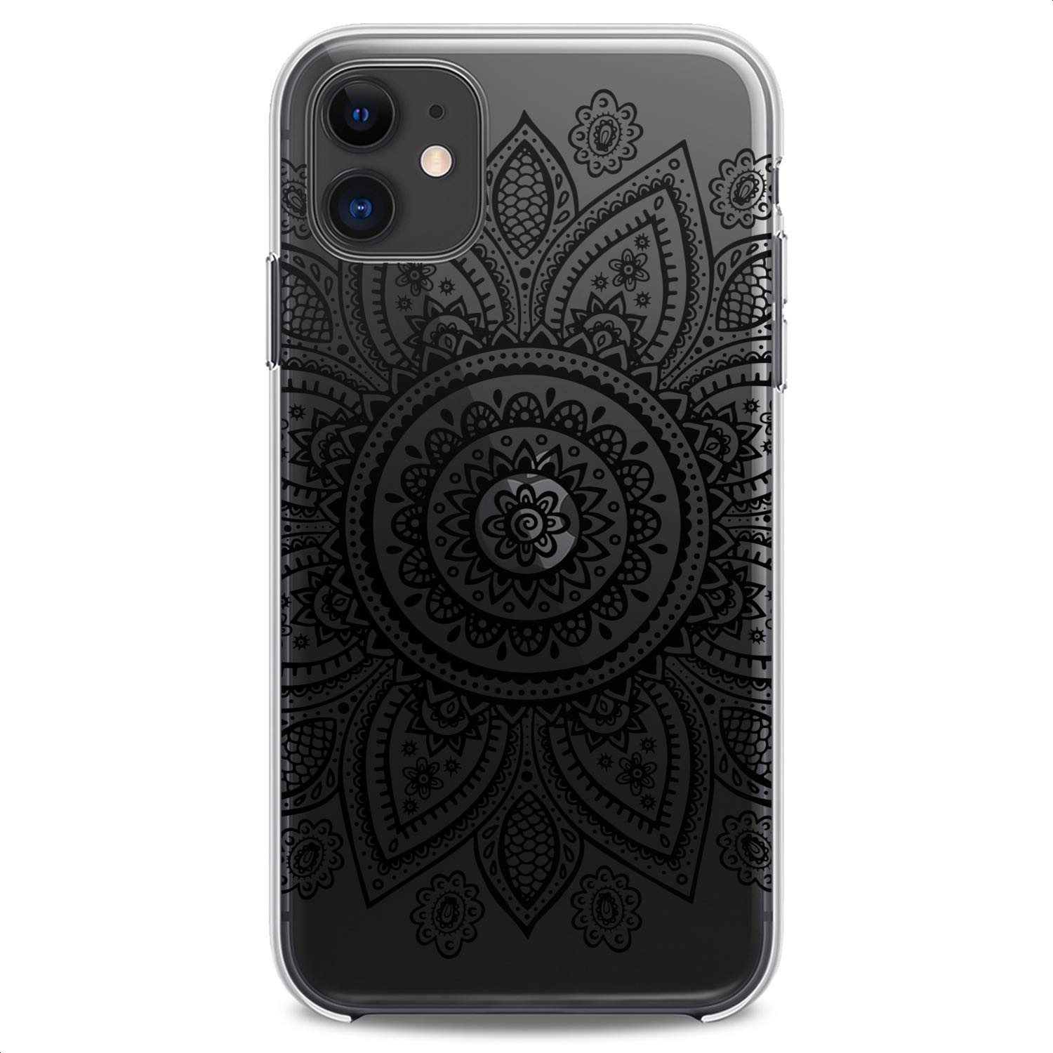 Premium TPU Phone Case for iPhone 16/15/14/13/12/11 Pro Max/Plus/Mini/Xs/Xr/X/8+/7/6/5/SE - Slim Protective Silicone Cover with Boho Tribal Flower & Mandala Print Design (Black/Clear) - Perfect for Teens, Girls & Fashion Lovers - Great for Daily Use, Travel & Gift Giving