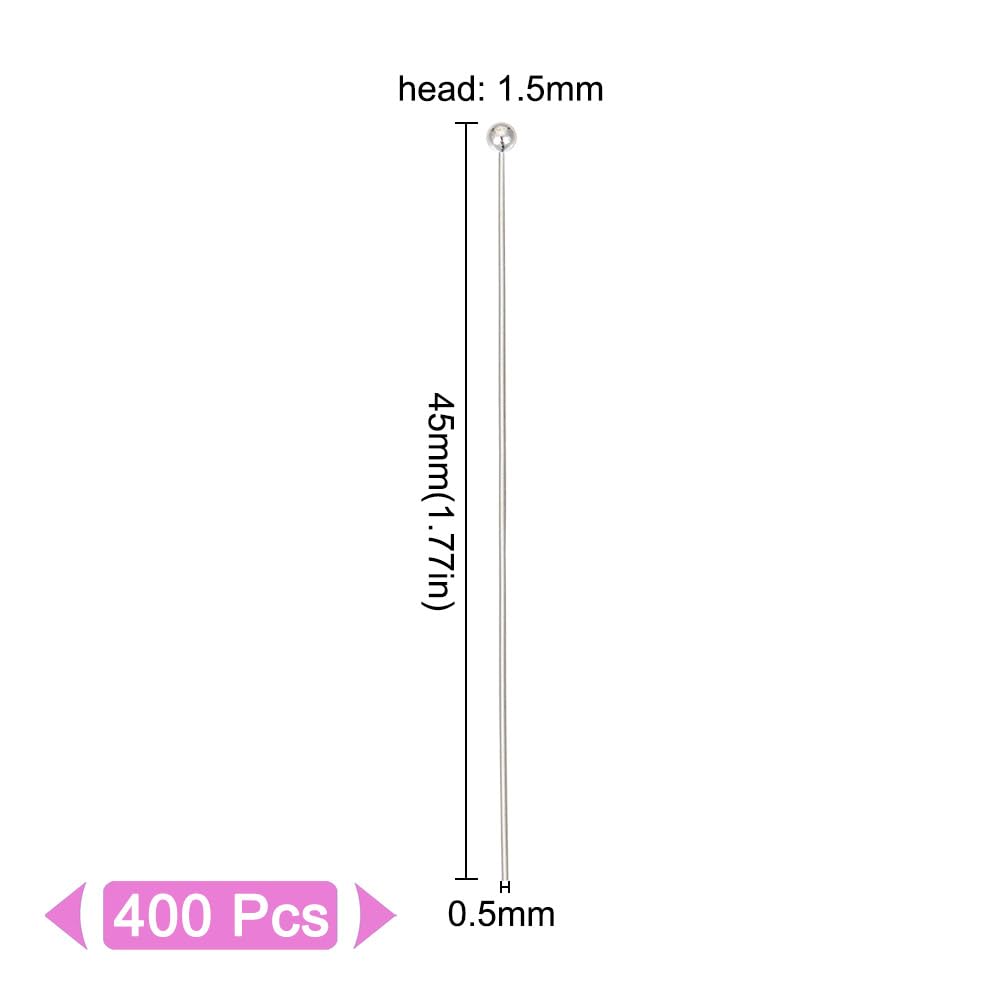 400 Pcs Brass Ball Head Pins, 24 Gauge Silver Wire Jewelry Making Supplies - Perfect for DIY Earrings, Necklaces & Crafting Projects