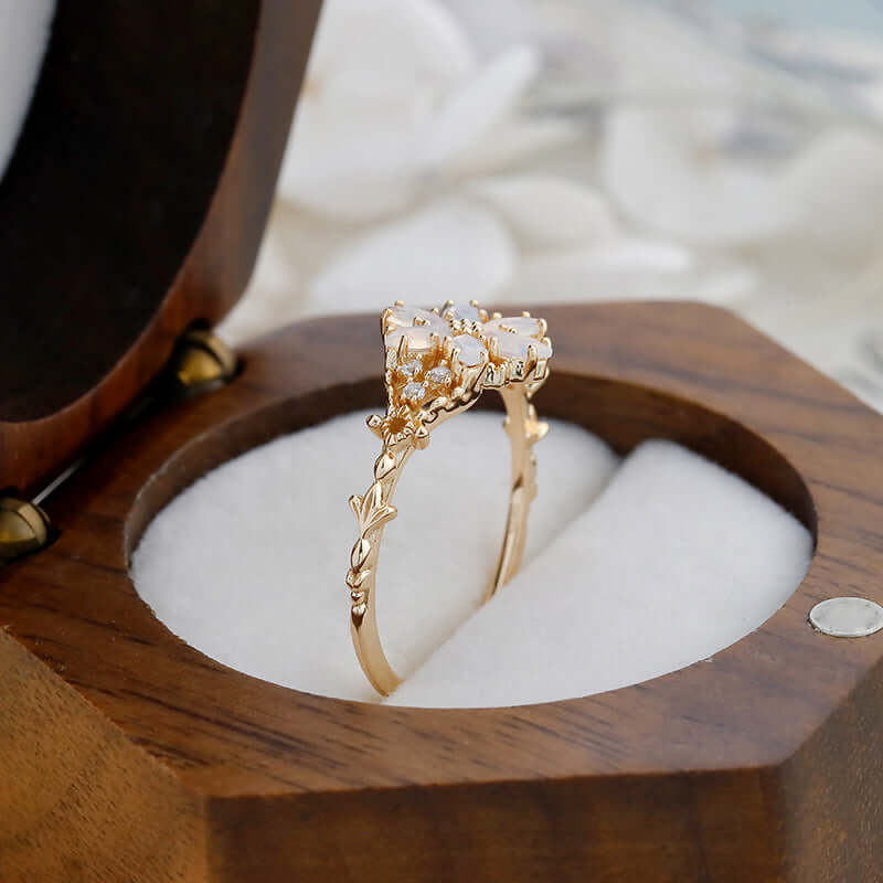 Romantic Moonstone Flower Ring in Gold – Elegant Jewelry for Women | Perfect for Weddings, Anniversaries & Special Occasions | TB2406