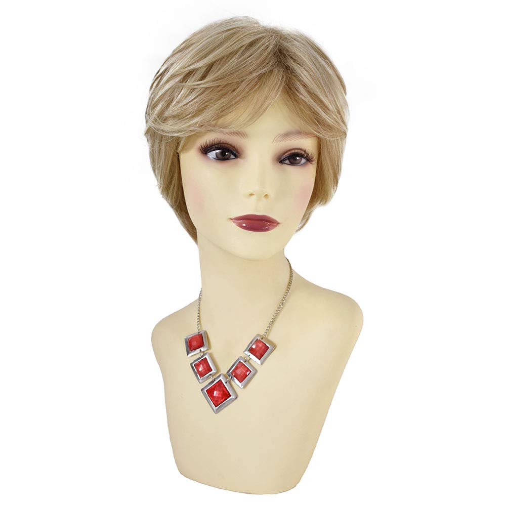 Short Synthetic Bob Wig for Women - Shaggy Layered Wavy Hairpiece, Glueless Lightweight Full Cap Wig (Dark Ash Blonde & Light Bleach Blonde) | Perfect for Daily Wear, Cosplay, and Special Occasions