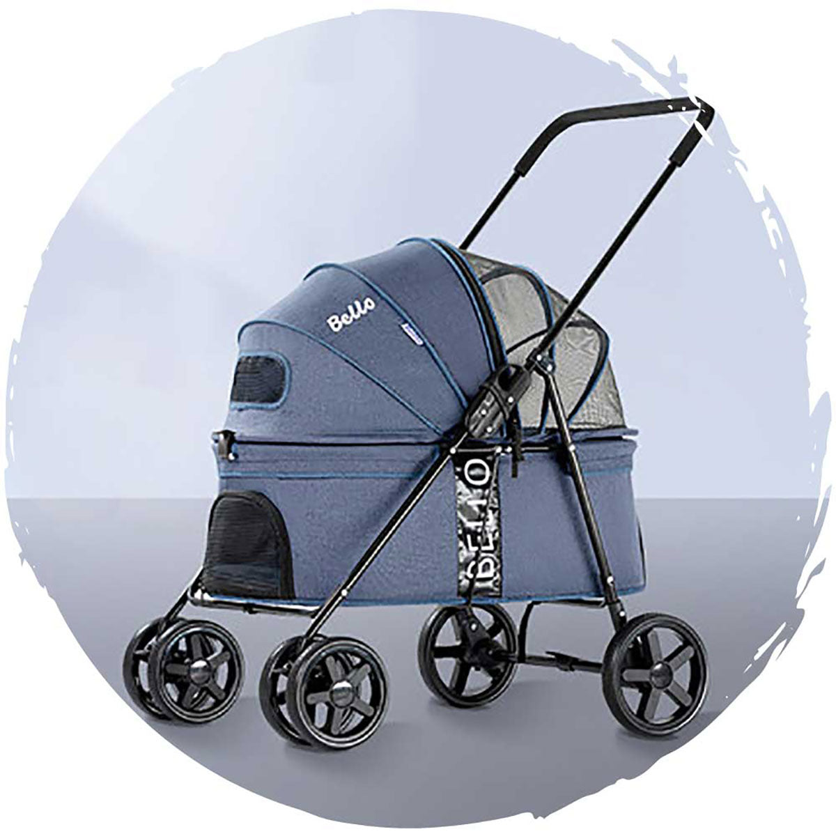 BELLO Fashion Low-Profile Breathable 4-Wheel Foldable Dog Stroller - Large Size (Pet Weight Capacity: 44lbs) for Outdoor Walks, Shopping & Travel with Your Pet