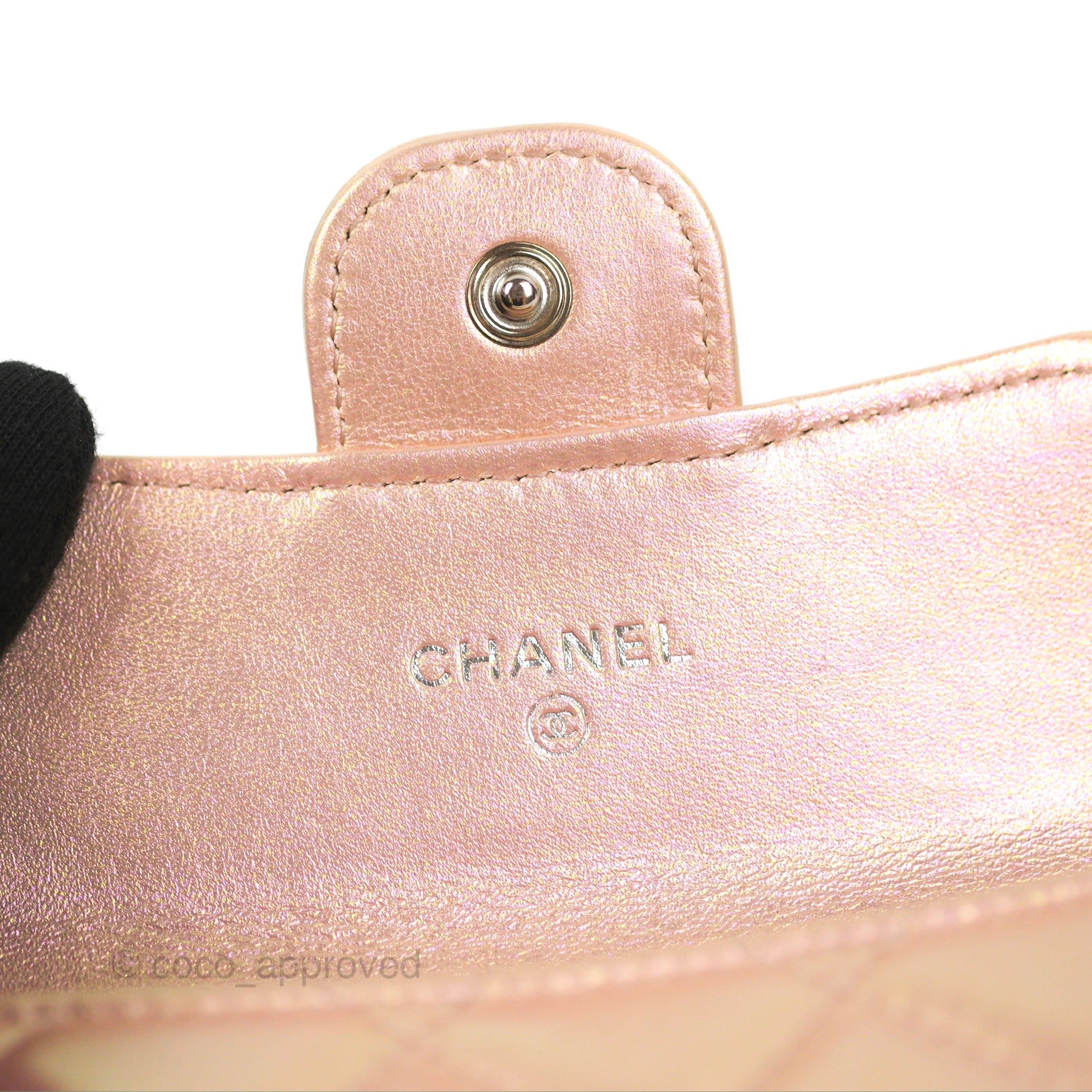 Chanel Classic Flap Coin Purse in Iridescent Pink Lambskin with Silver Hardware - Luxury Small Wallet for Women, Perfect for Parties, Travel & Everyday Use