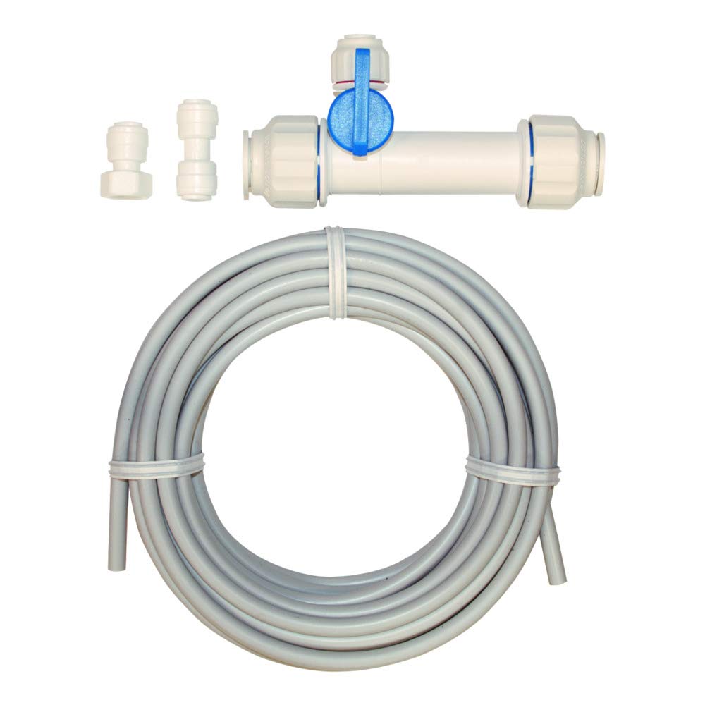 5/8 x 1/4 Inch Slip Tee Valve Ice Maker Installation Kit with 25ft White Flexible PEX Tubing - Refrigerator Water Line Connector for Home & Commercial Use (Model 60451N) - Perfect for Kitchen, Bar, Office & RV Ice Machine Setup
