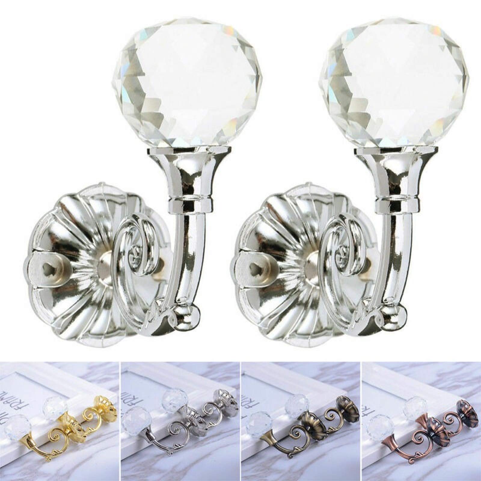 2X Metal Crystal Ball Curtain Tie Backs - Elegant Door & Wall Hooks with Tassel for Drapes, Valances & Sheers - Perfect for Living Room, Bedroom & Window Decor (Gold/Silver)