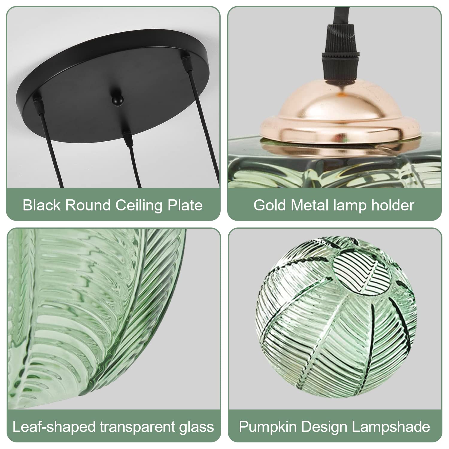 Modern Glass Pendant Light Fixture - 3-Light Adjustable Hanging Chandelier with Green Glass Shades for Kitchen Island, Dining Room, Bedroom & Villa Decor | Perfect for Contemporary Home Lighting & Interior Design