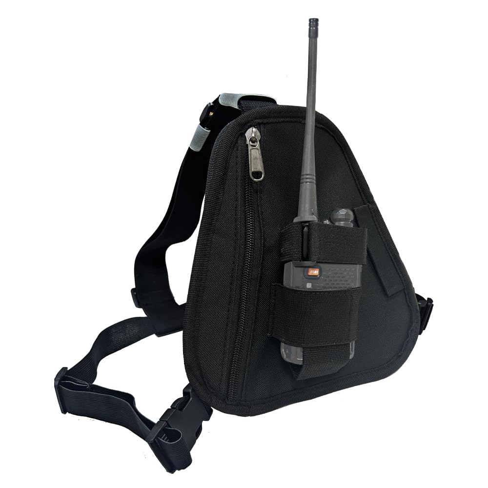 Universal Radio Chest Harness - Adjustable Shoulder Strap Walkie Talkie Pouch for Baofeng UV5R, Motorola EP450, Retevis - Tactical Radio Holster for Outdoor, Hiking, Construction & Security Use