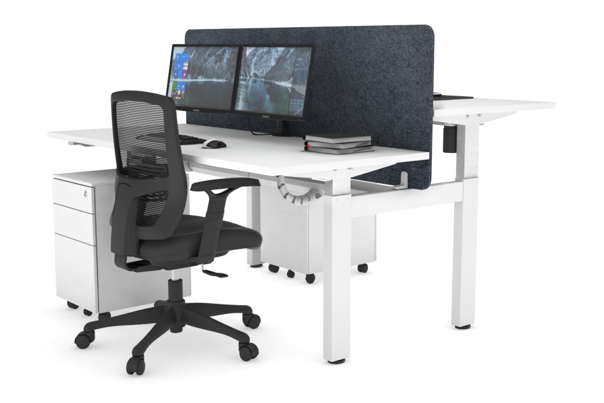Adjustable Height 2-Person H Bench Workstation - White Frame [1400L x 700W] - Perfect for Office, Home Office, and Collaborative Workspaces