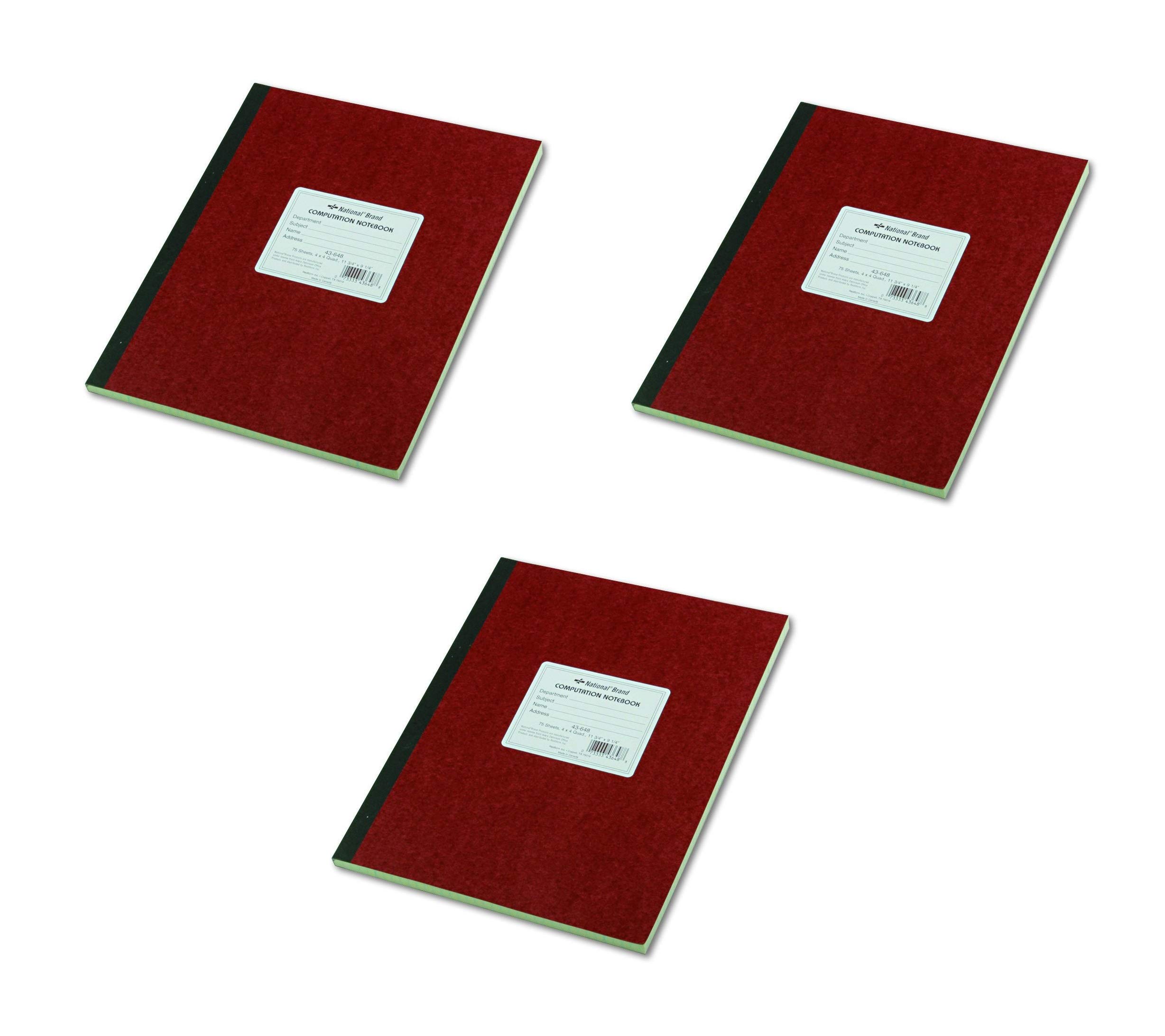 National Brand Computation Notebook - 4x4 Quad Ruled, Brown Cover with Green Paper, 11.75