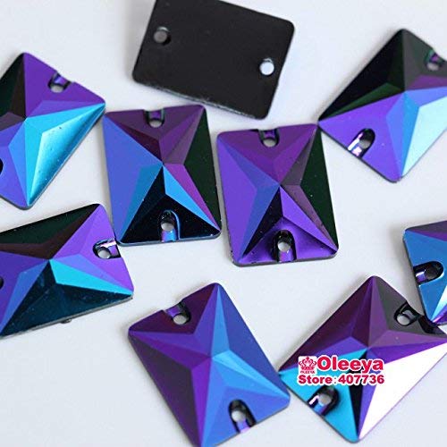 STORE99® 50pcs 13x18mm Rectangle AB Color Rhinestones with Black Bottom - Flatback Sew On Rhinestones for Clothes, DIY Crafts, Wedding Dresses & Costumes - 2 Hole Resin Stones for Sewing & Embellishment (Y3804)