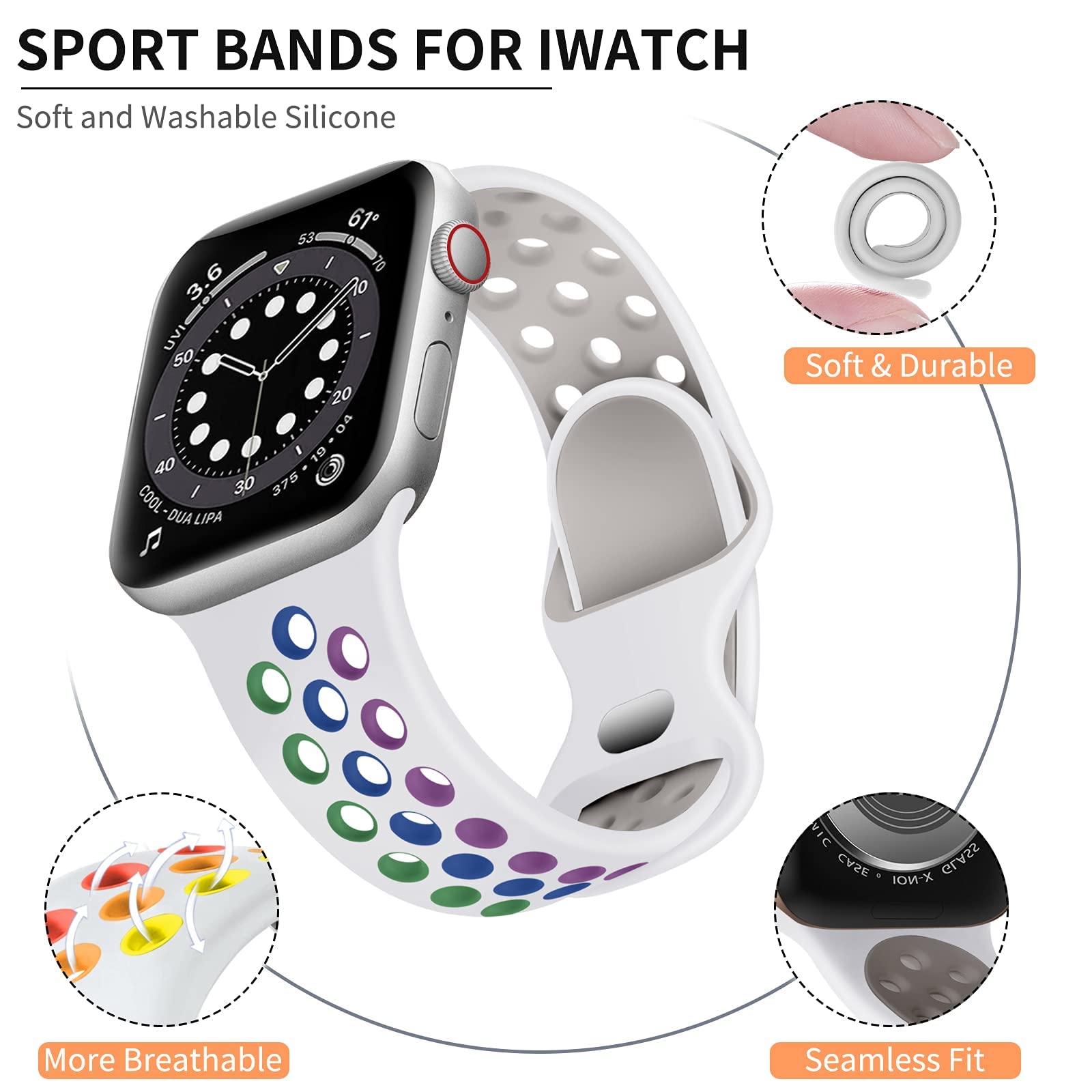 Lerobo Soft Silicone Sport Band Compatible with Apple Watch Series 10/9/8/7/6/5/4/3/2/1 & SE, 38mm 40mm 41mm 42mm - Durable Wristband for Women & Men - Perfect for Workouts, Running & Daily Wear
