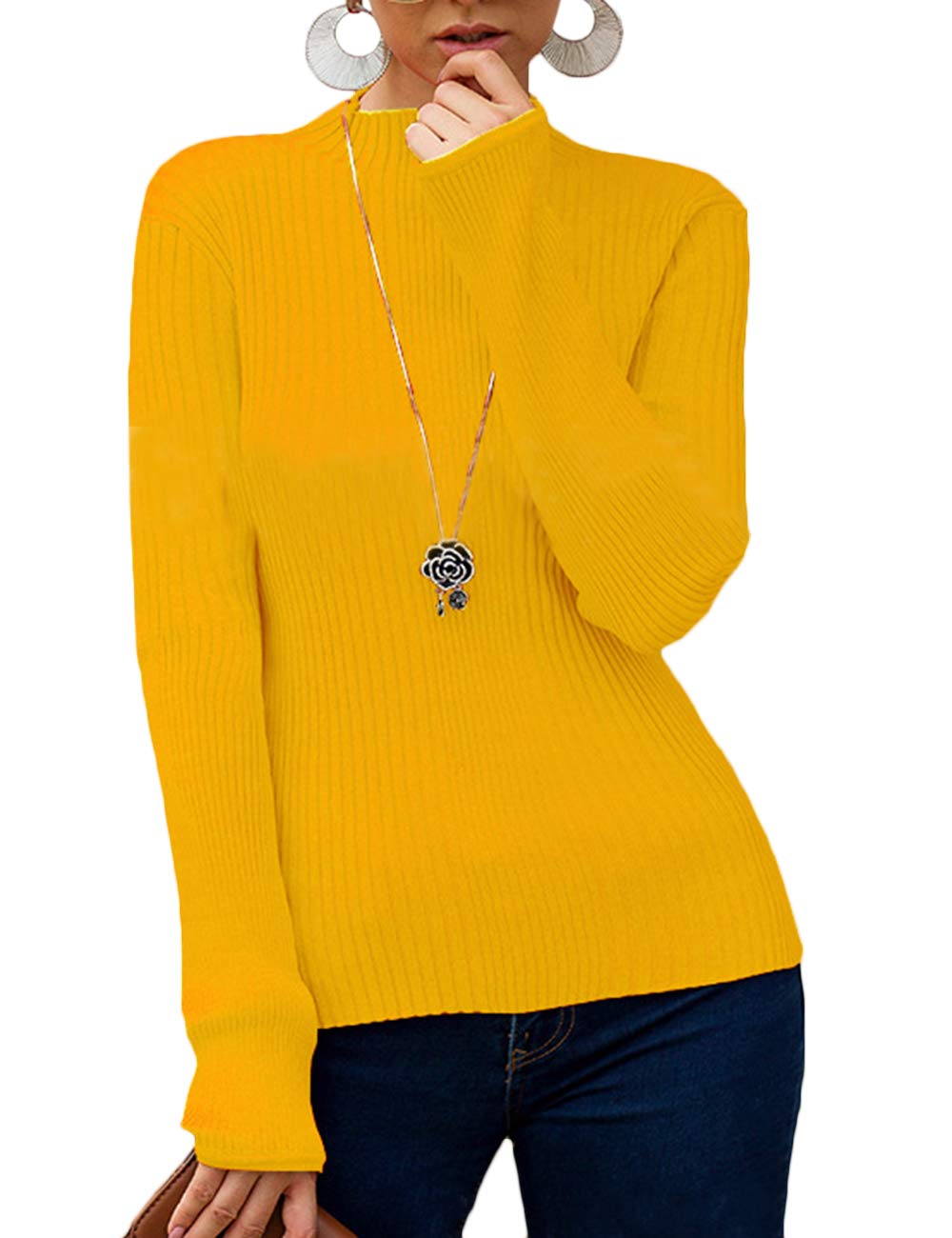 SEMATOMALA Women's Ribbed Turtleneck Sweater - Stretchy Long Sleeve Knit Pullover for Winter, Basic Solid Color Casual Wear, Perfect for Office, Date Night & Holiday Outfits