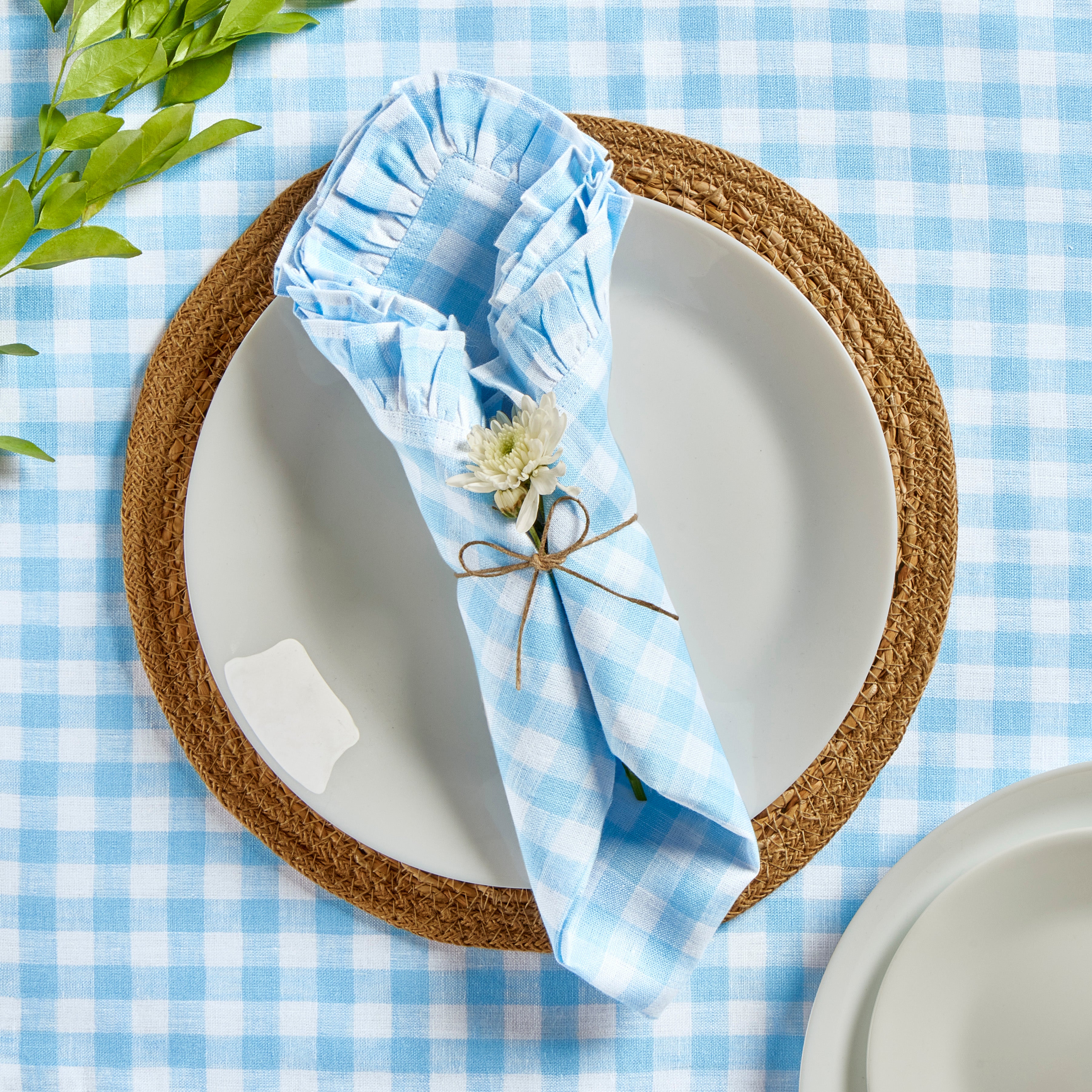 Stylish Gingham Ruffle Napkins Set of 4 - Premium Cotton Table Linens for Dining, Parties & Home Decor