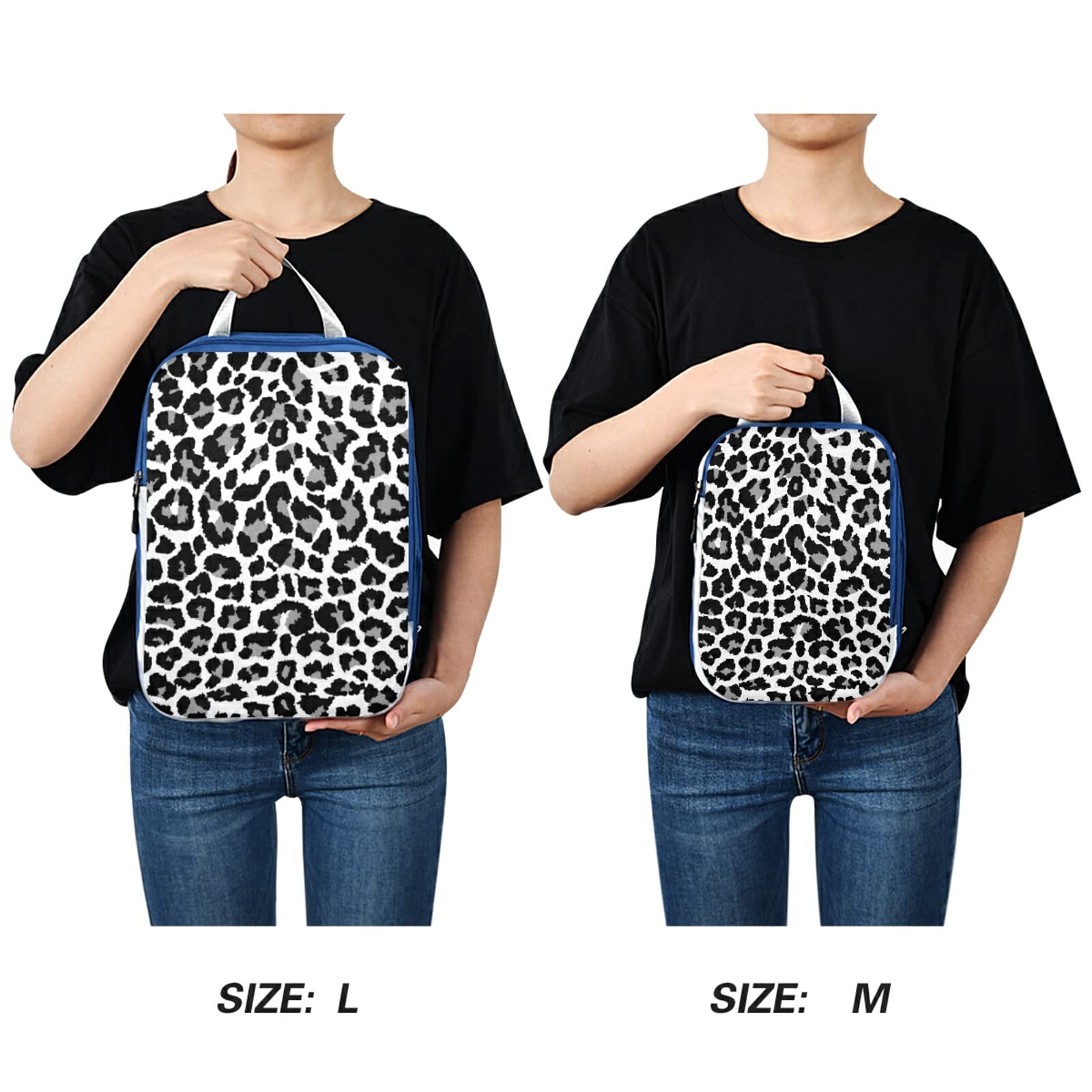 Seamless Grey Black Leopard Print 3-Piece Expandable Luggage Packing Cubes Set - Ultralight Travel Organizer for Suitcase, Adjustable Compressible Bags - Perfect for Business Trips, Vacations & Weekend Getaways