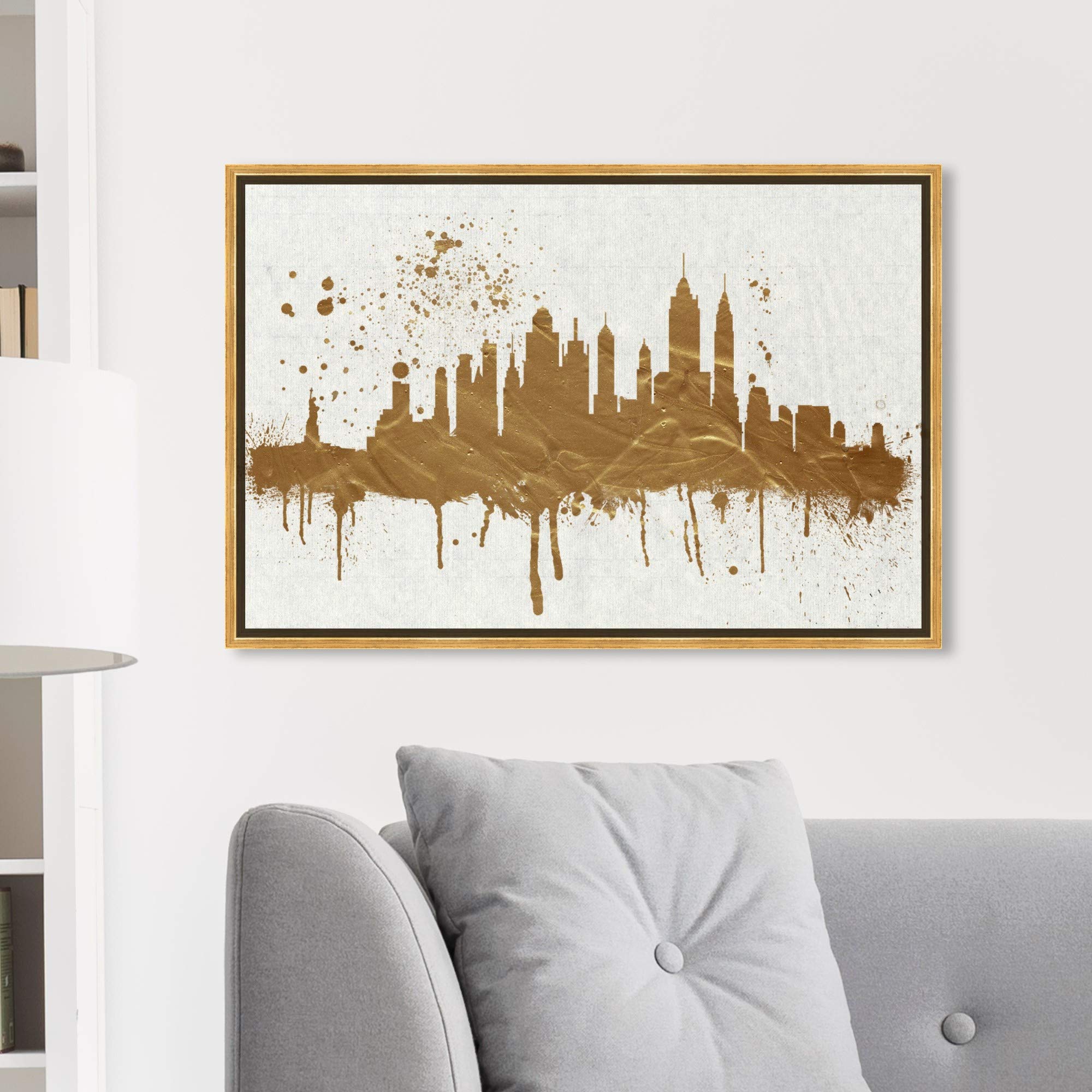 Gold NY Skyline Wall Art Canvas Print - Modern Cityscape Decor for Living Room, Office & Bedroom