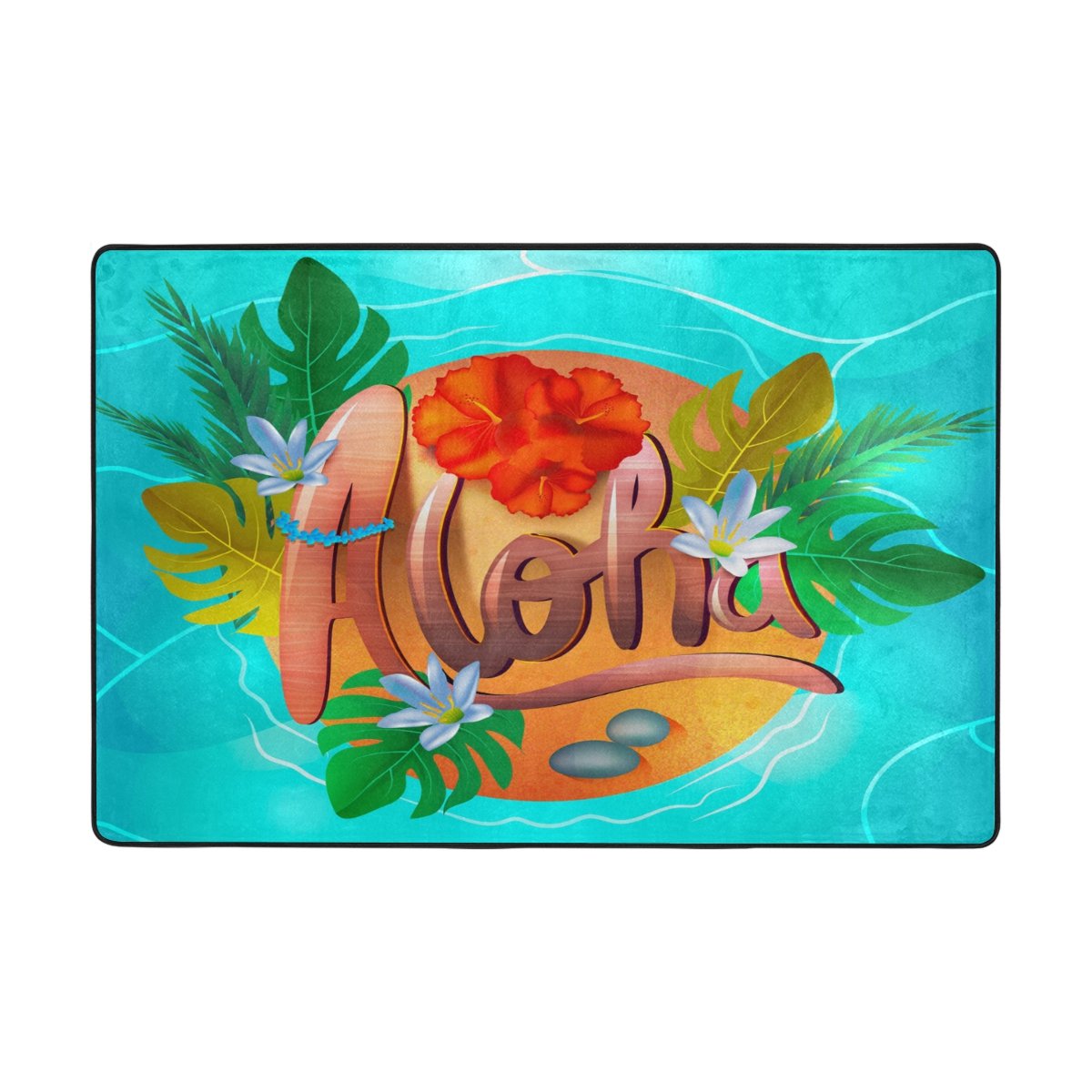 Ethel Ernest Non-Slip Doormat - Hawaiian Aloha Pattern Indoor/Outdoor Rug - Waterproof Bathroom Carpet for Entryway, Patio & Laundry Room