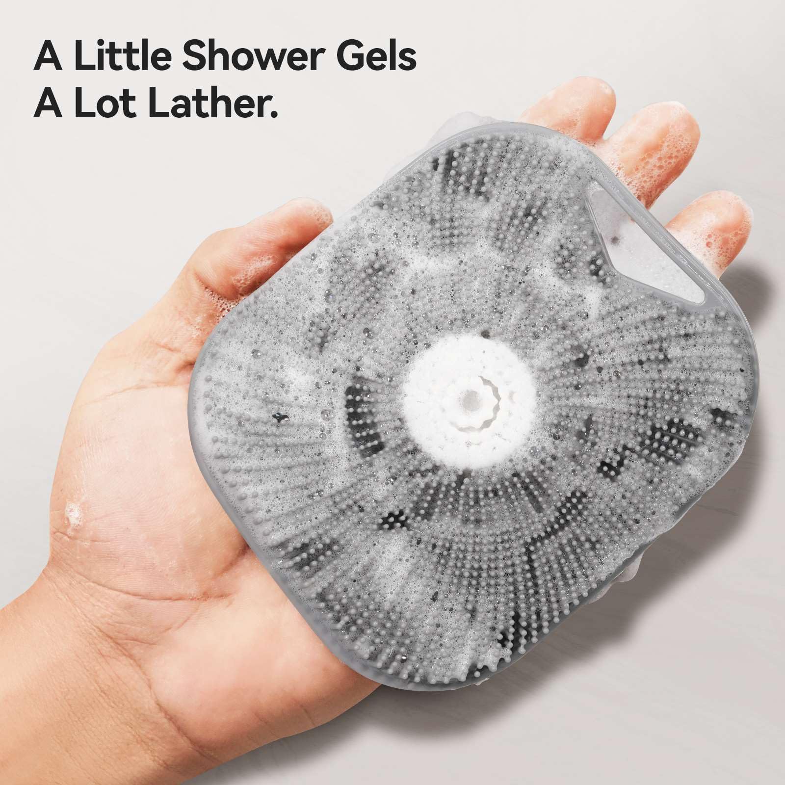 Premium Silicone Body Scrubber for Men & Women - Gentle Exfoliating Shower Brush for Sensitive Skin with Richer Foam Bristles & Anti-Slip Handle (Gray) - Perfect for Daily Shower, Spa, and Exfoliation Routine