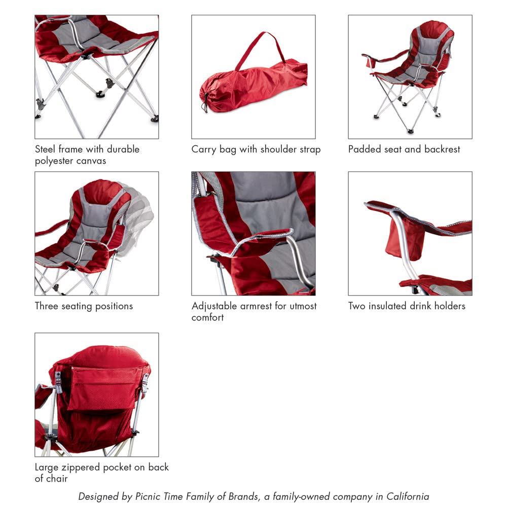 PICNIC TIME NCAA Arkansas Razorbacks Folding Camp Chair - Portable Reclining Beach Chair for Adults with Carry Bag - Perfect for Tailgating, Camping & Outdoor Events