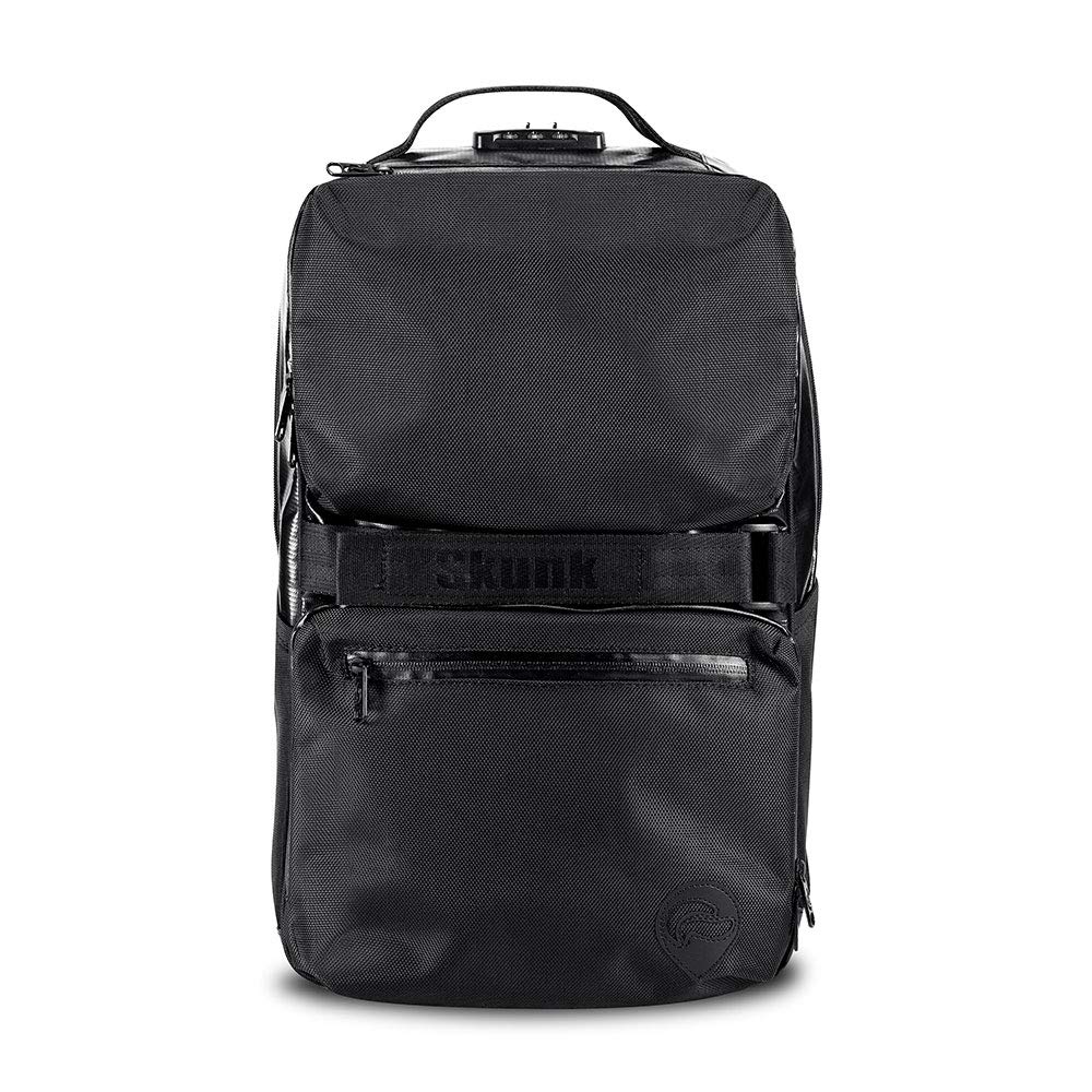 Skunk SoHo Smell Proof Backpack - Waterproof & Weather Resistant Travel Backpack with Combination Lock - Black Leather Design for Outdoor, Hiking & Airport Security