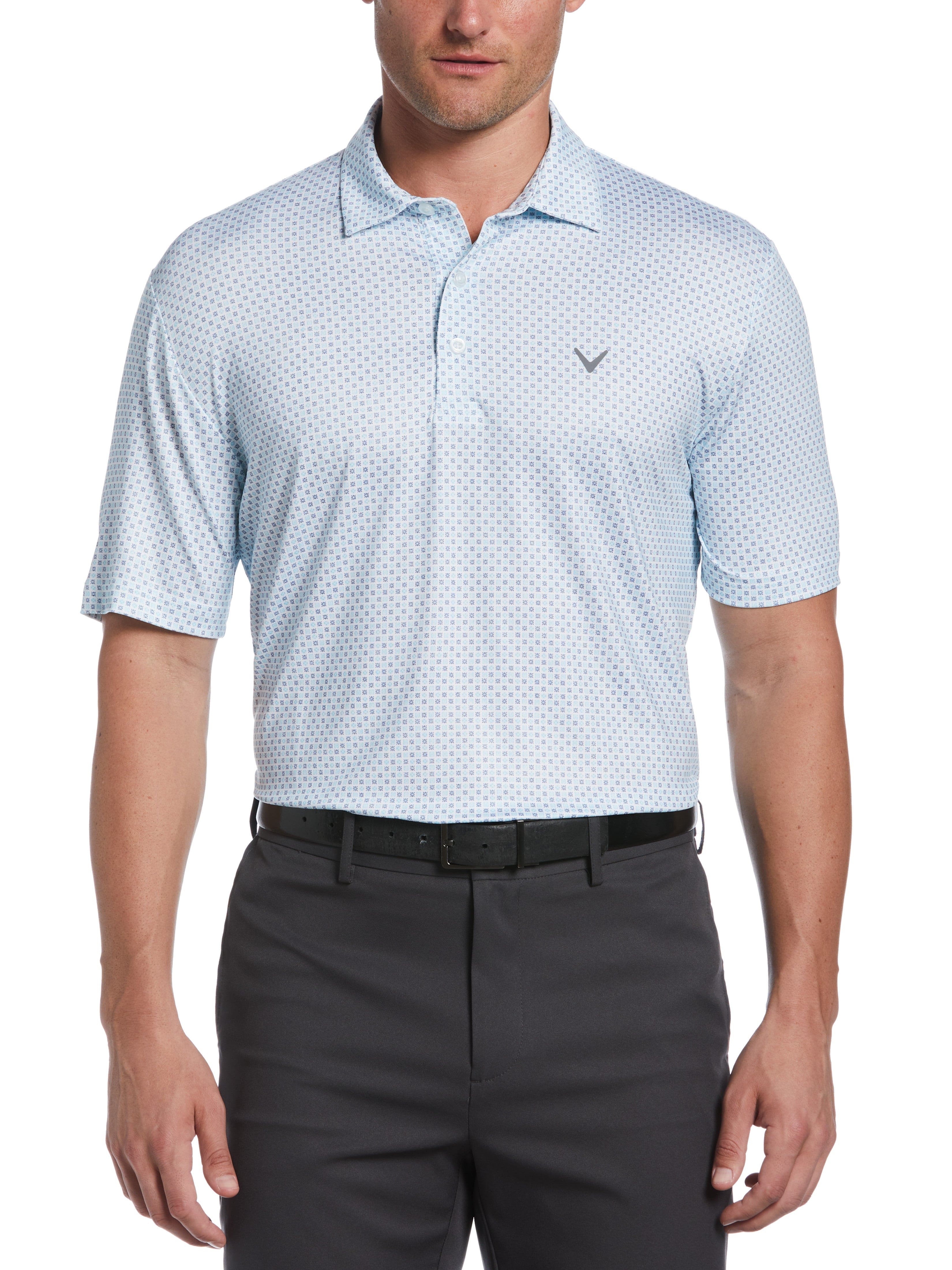 Men's Stylish Tile Foulard Print Golf Polo Shirt - Breathable & Comfortable for Golf, Casual Wear & Outdoor Activities