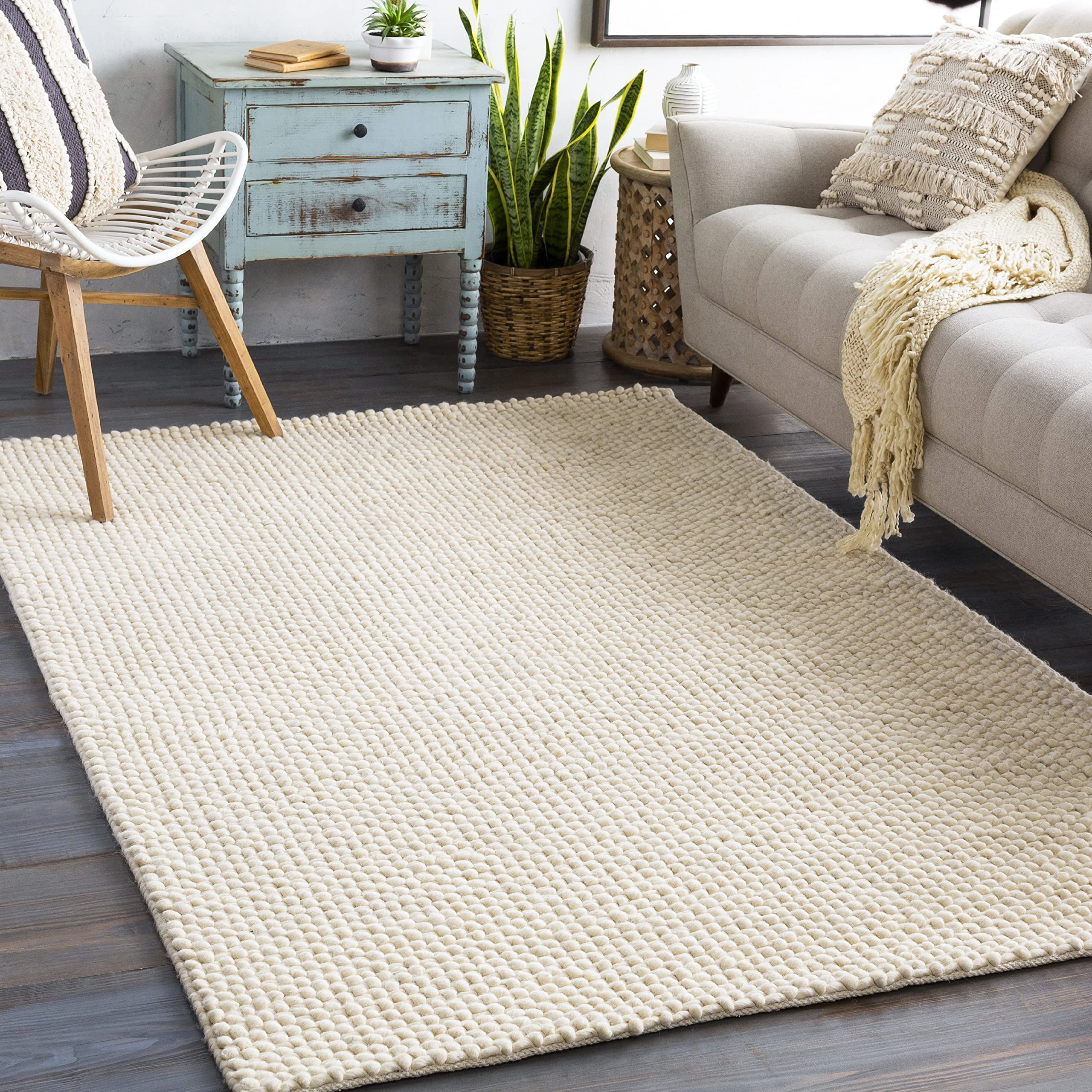 Mark&Day 5x7 Keynsham Texture Cream Area Rug - Soft Modern Carpet for Living Room, Bedroom, Kitchen in White/Blue/Black (5' x 7'6
