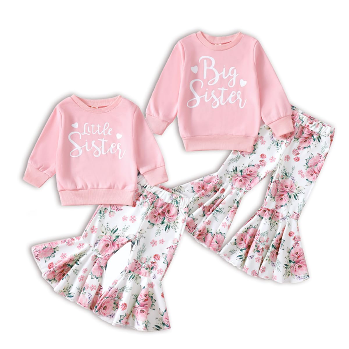 Big Sister Little Sister Matching Outfits - Toddler & Baby Girl Sweatshirt Top with Flare Pants Set | Cute Sister Twin Clothes for Family Photos, Birthday Parties & Holiday Outfits