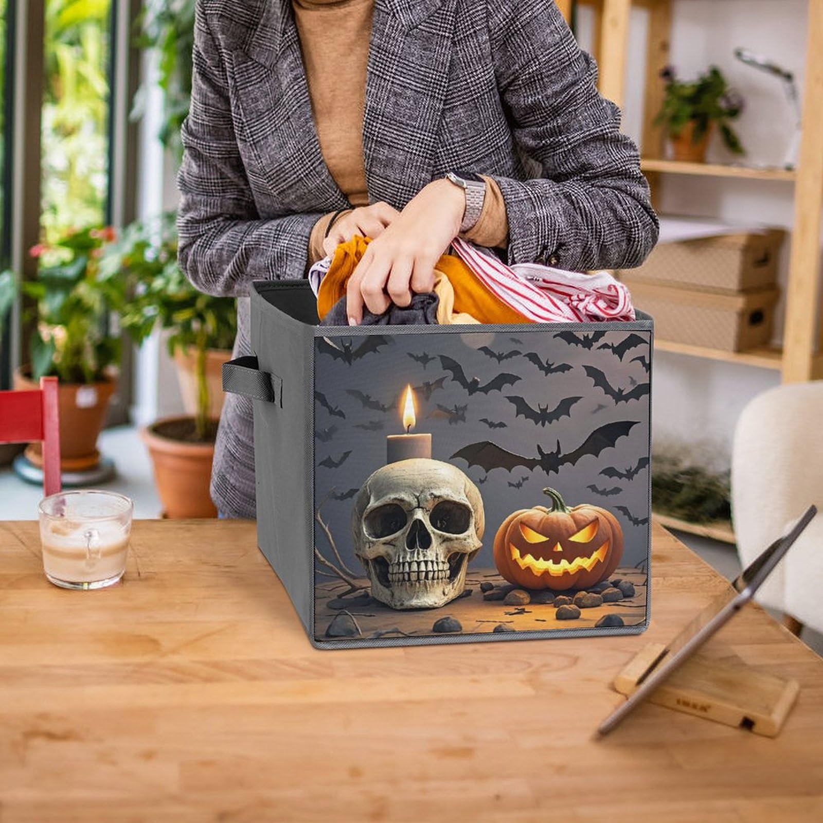 1PCS Foldable Storage Bin with Bats in The Air Print - Large Capacity Storage Box with Handle for Playroom, Office & Home Organization | Perfect for Toys, Books & Clothes Storage