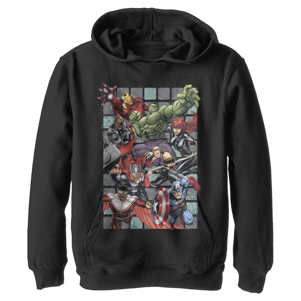 Marvel Kids' Assemble Squares Hoodie - Superhero Cotton Pullover for Boys & Girls - Perfect for School, Playdates & Comic Con