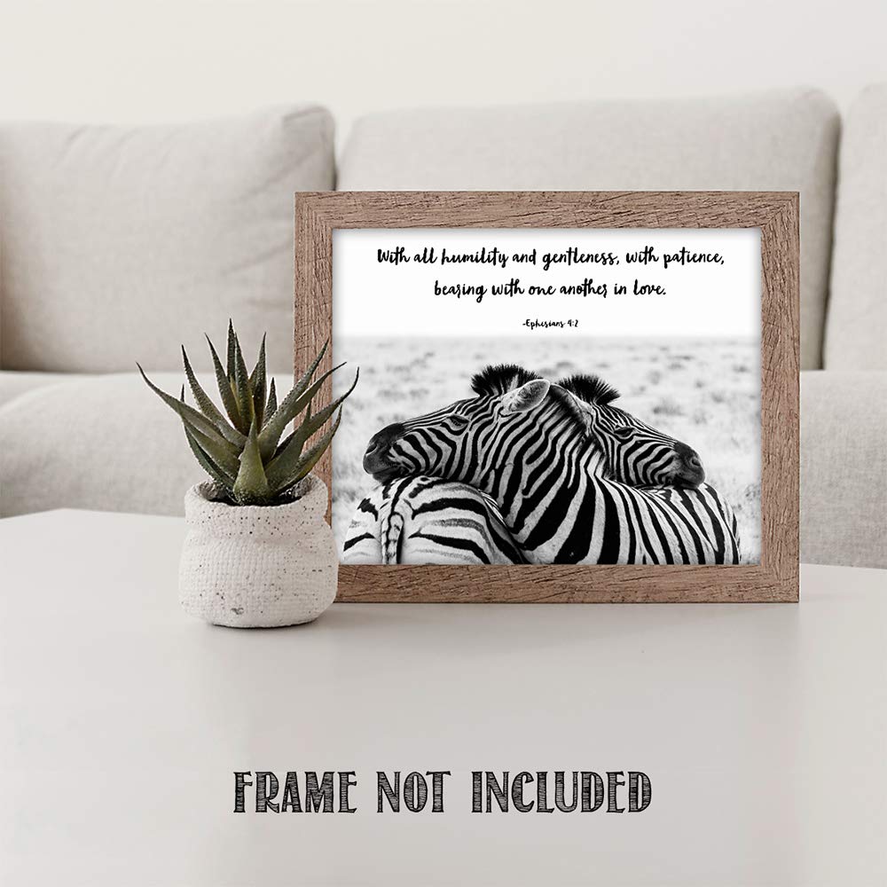 TJ Originals Be Kind and Compassionate Bible Verse Wall Art Print - Ephesians 4:32 Orange Floral Christian Decor - Inspirational Religious Gifts for Women, Home & Office - Perfect for Bedroom, Living Room or Church Decor (Hugging Zebras Design)