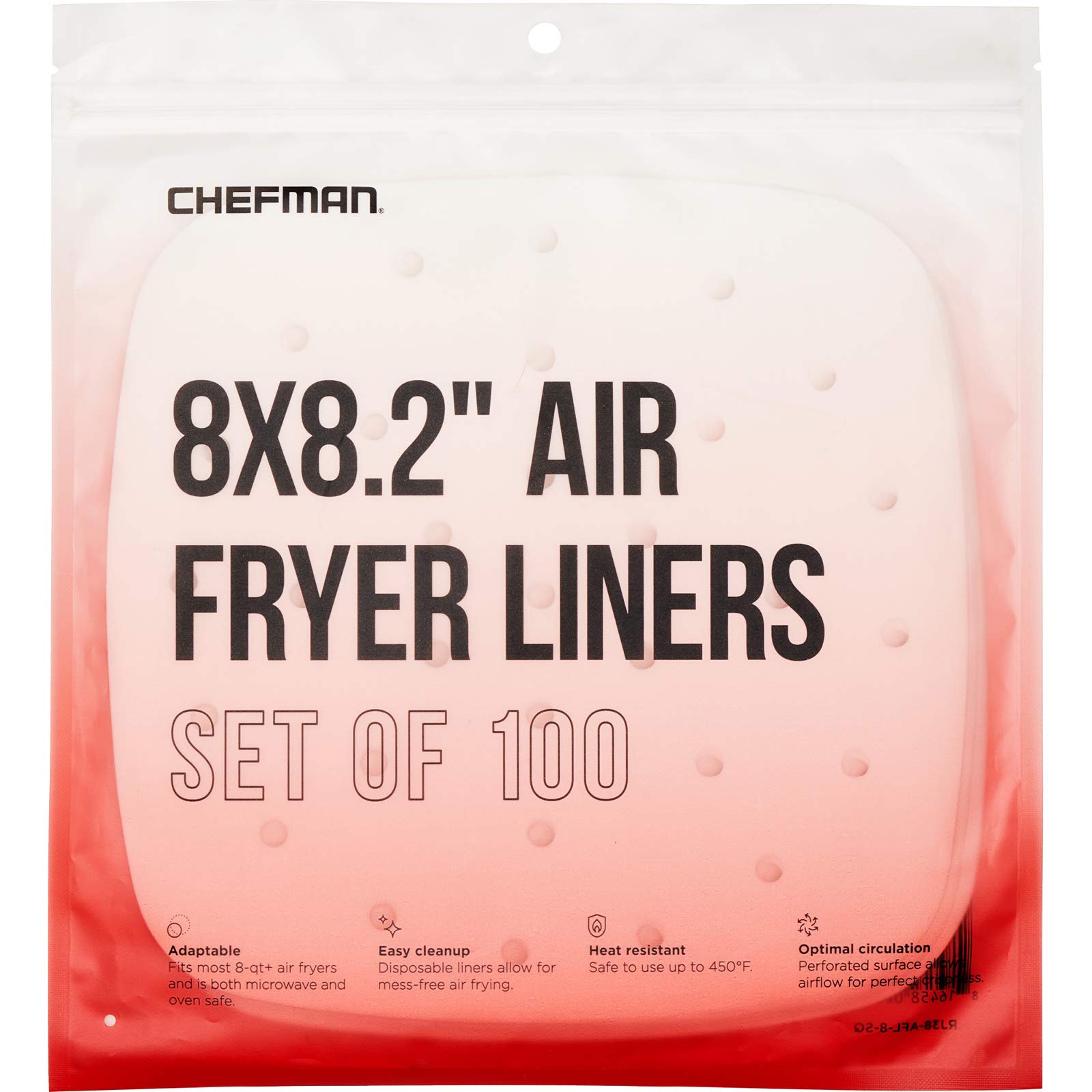 Chefman 100-Pack Disposable Air Fryer Liners - 8x8 Inch Heat-Resistant Parchment Paper for Air Fryer Baskets | Perfect for Cooking, Baking & Meal Prep | Fits Most Air Fryer Models