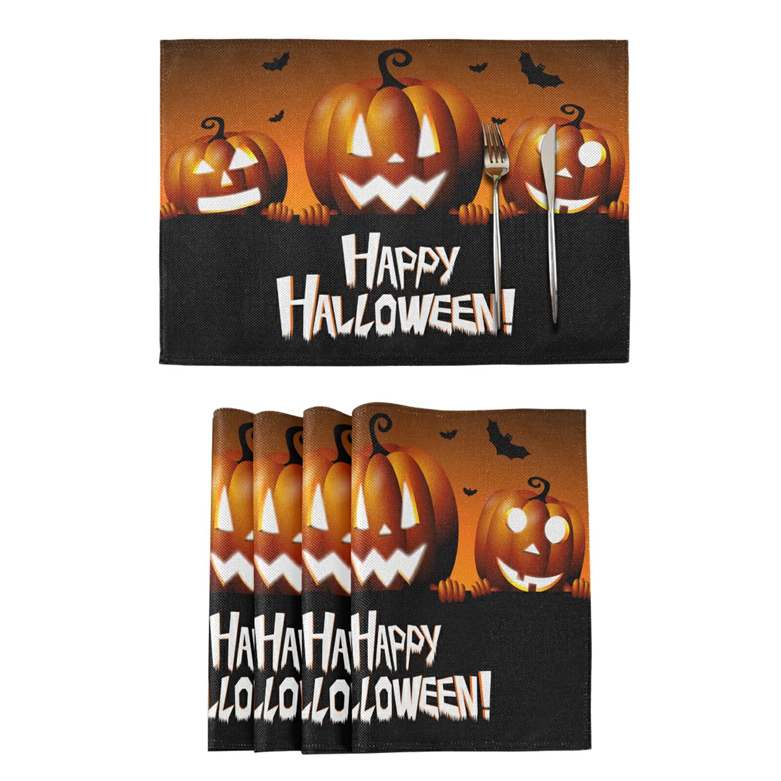 Happy Halloween Placemats Set of 6 - Heat Resistant Table Mats for Kitchen & Dining Decor - Perfect for Halloween Parties, Thanksgiving Dinner & Holiday Table Settings